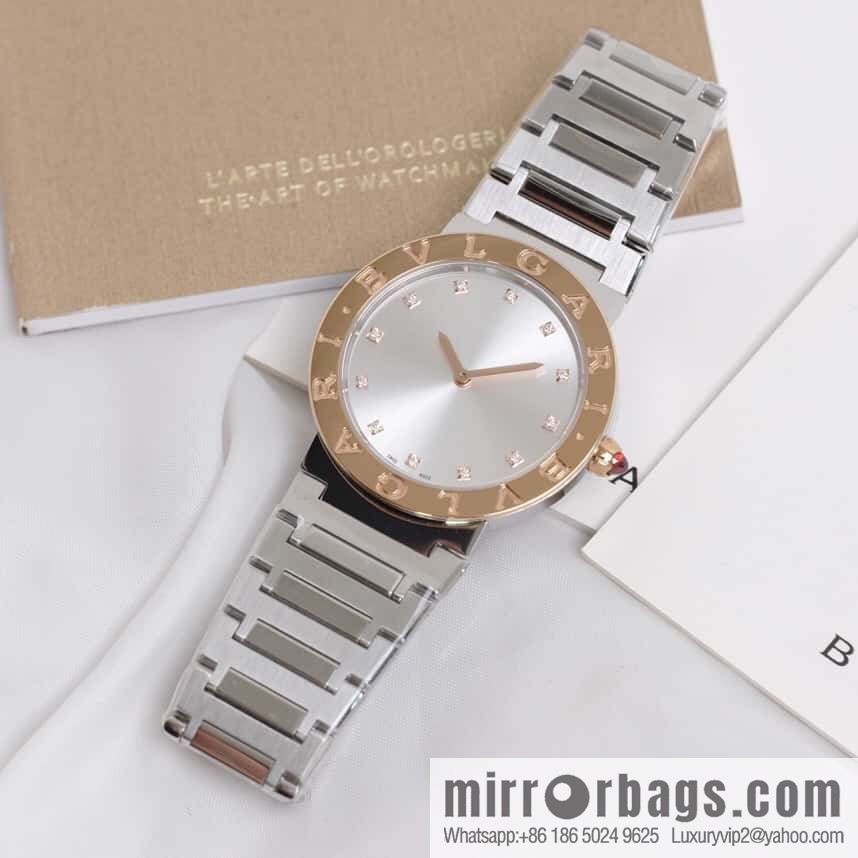 Silver Striped Bv Bulgari Ladies Quartz Watch