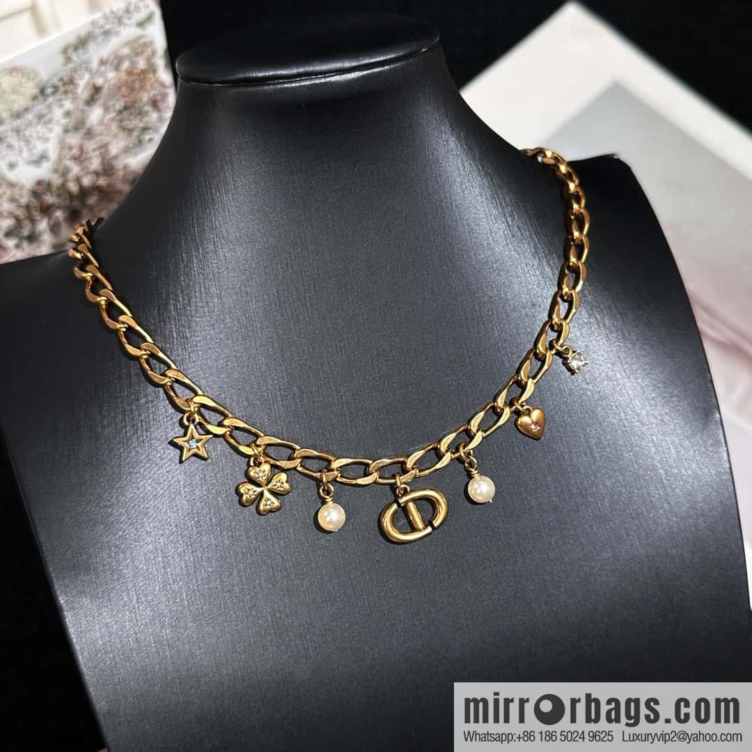 New ☑️ Dior Tassel Pearl CD Clover Necklace