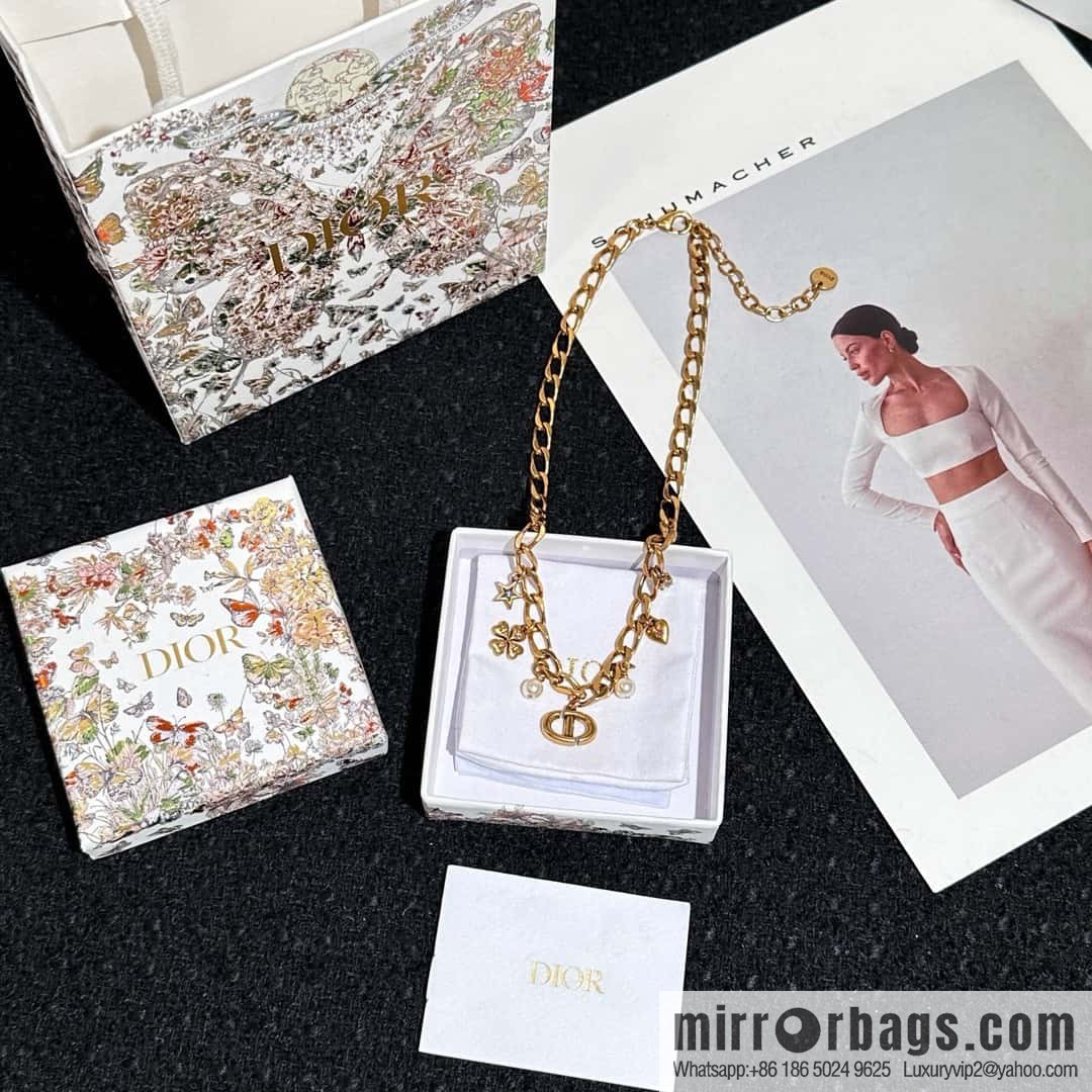 New ☑️ Dior Tassel Pearl CD Clover Necklace