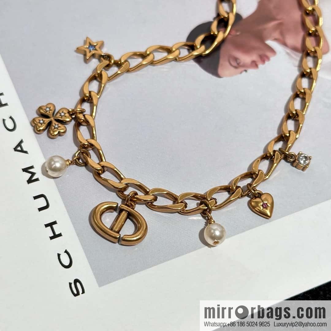New ☑️ Dior Tassel Pearl CD Clover Necklace