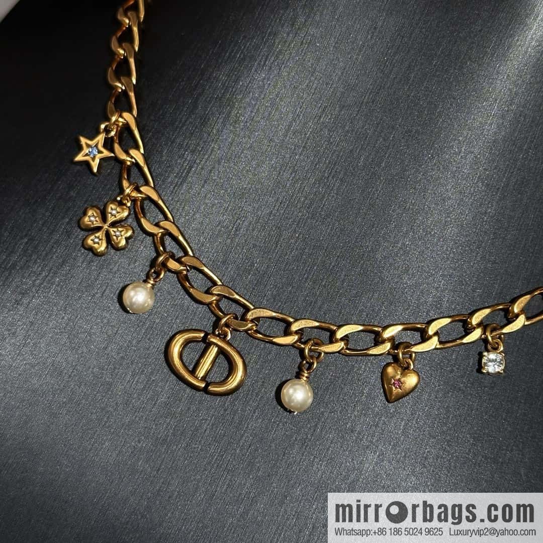 New ☑️ Dior Tassel Pearl CD Clover Necklace