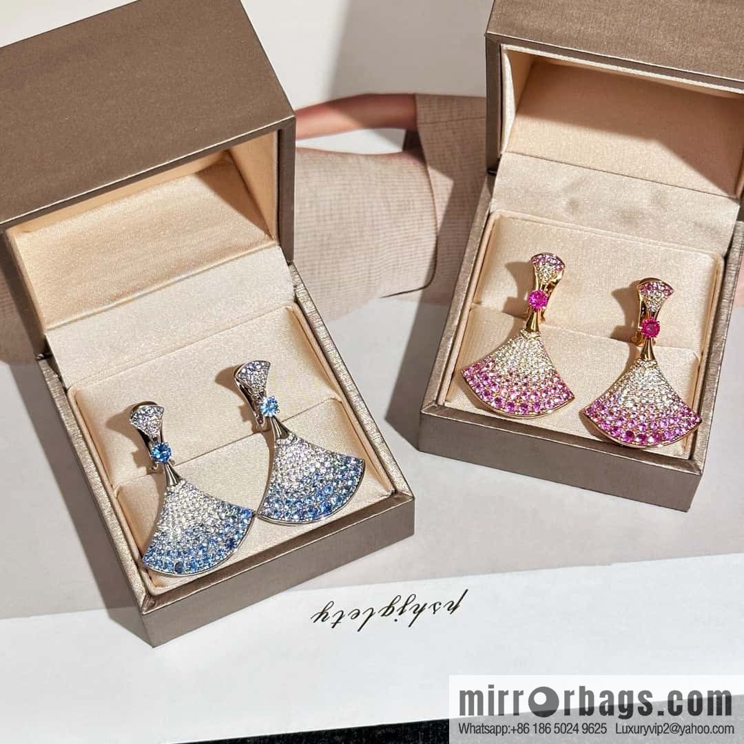 ❗️New ❗️ ☀ BVLGARI DIVAS'DREAM gradual change powder gradual change blue diamond fan earrings earrings ☀️