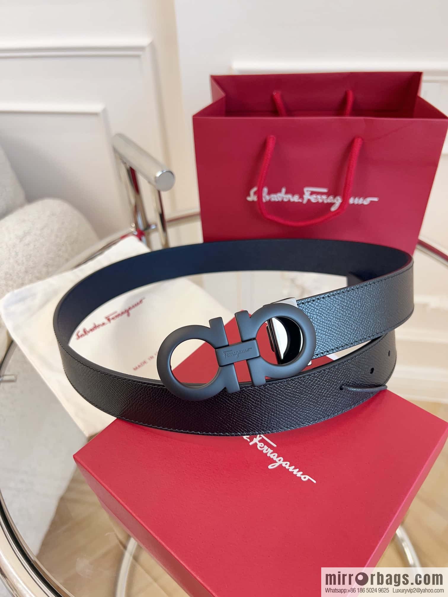 Ferragamo 🅿 Original Leather Purchasing Grade 3.5cm Precision Brass Hardware Belt
