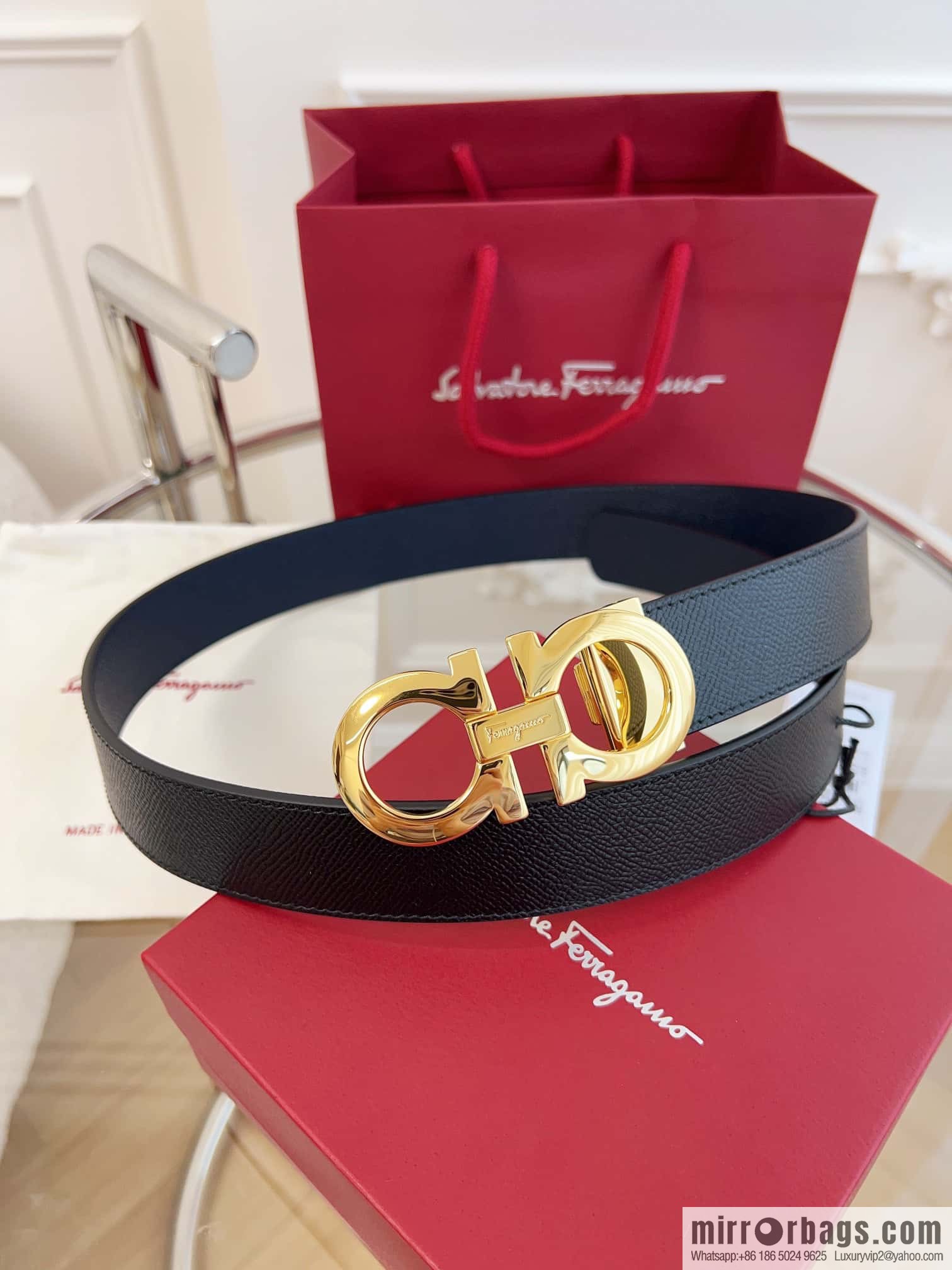 Ferragamo 🅿 Original Leather Purchasing Grade 3.5cm Precision Brass Hardware Belt