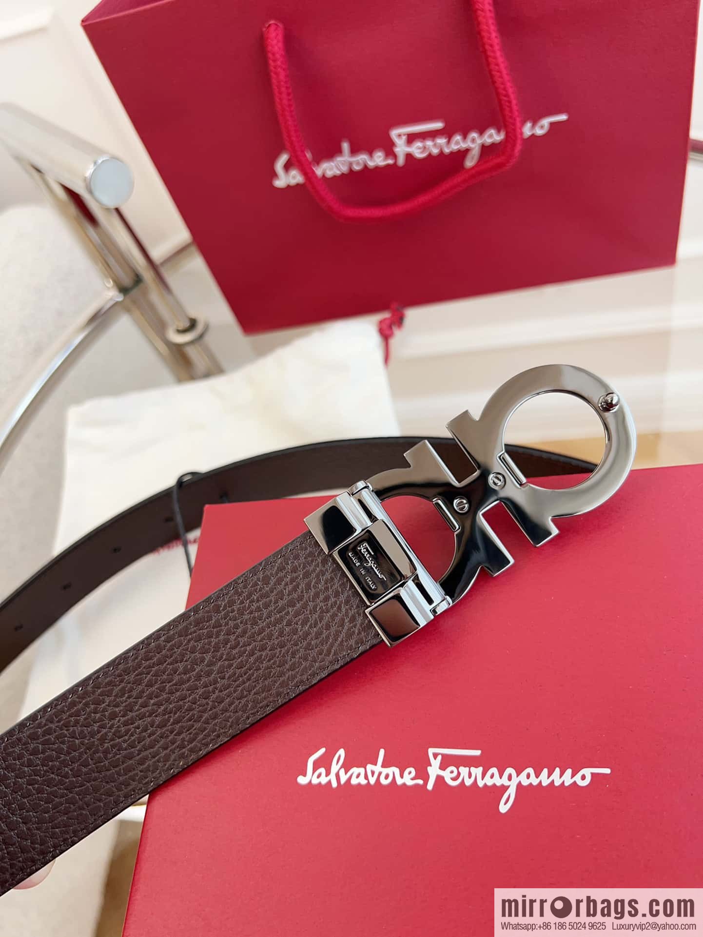 Ferragamo 🅿 Original Leather Purchasing Grade 3.5cm Precision Brass Hardware Belt