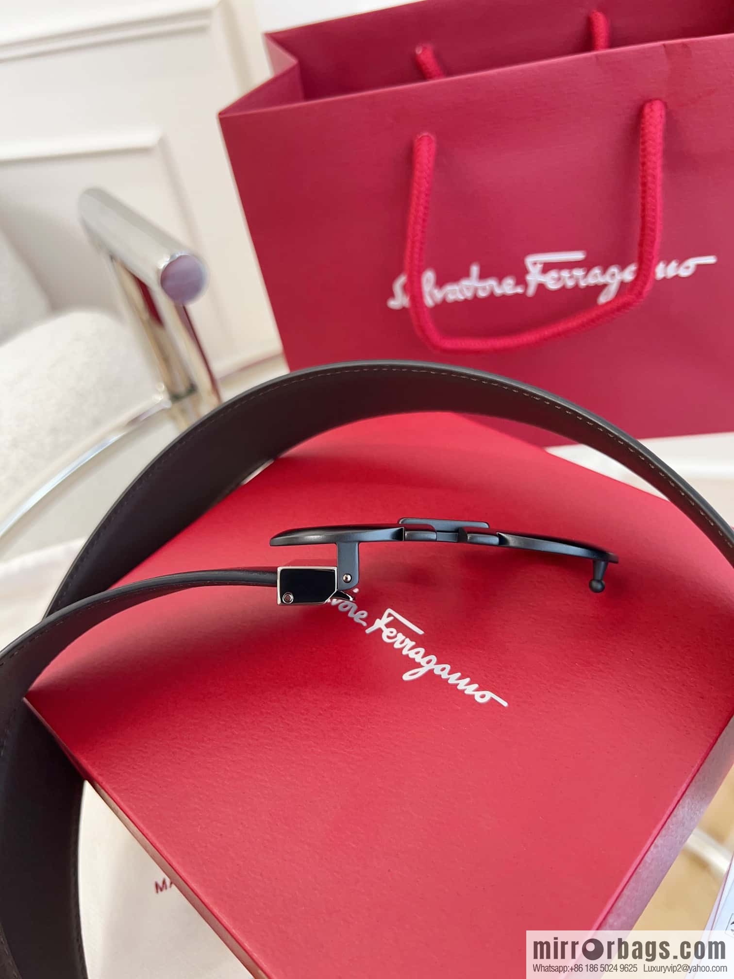 Ferragamo 🅿 Original Leather Purchasing Grade 3.5cm Precision Brass Hardware Belt