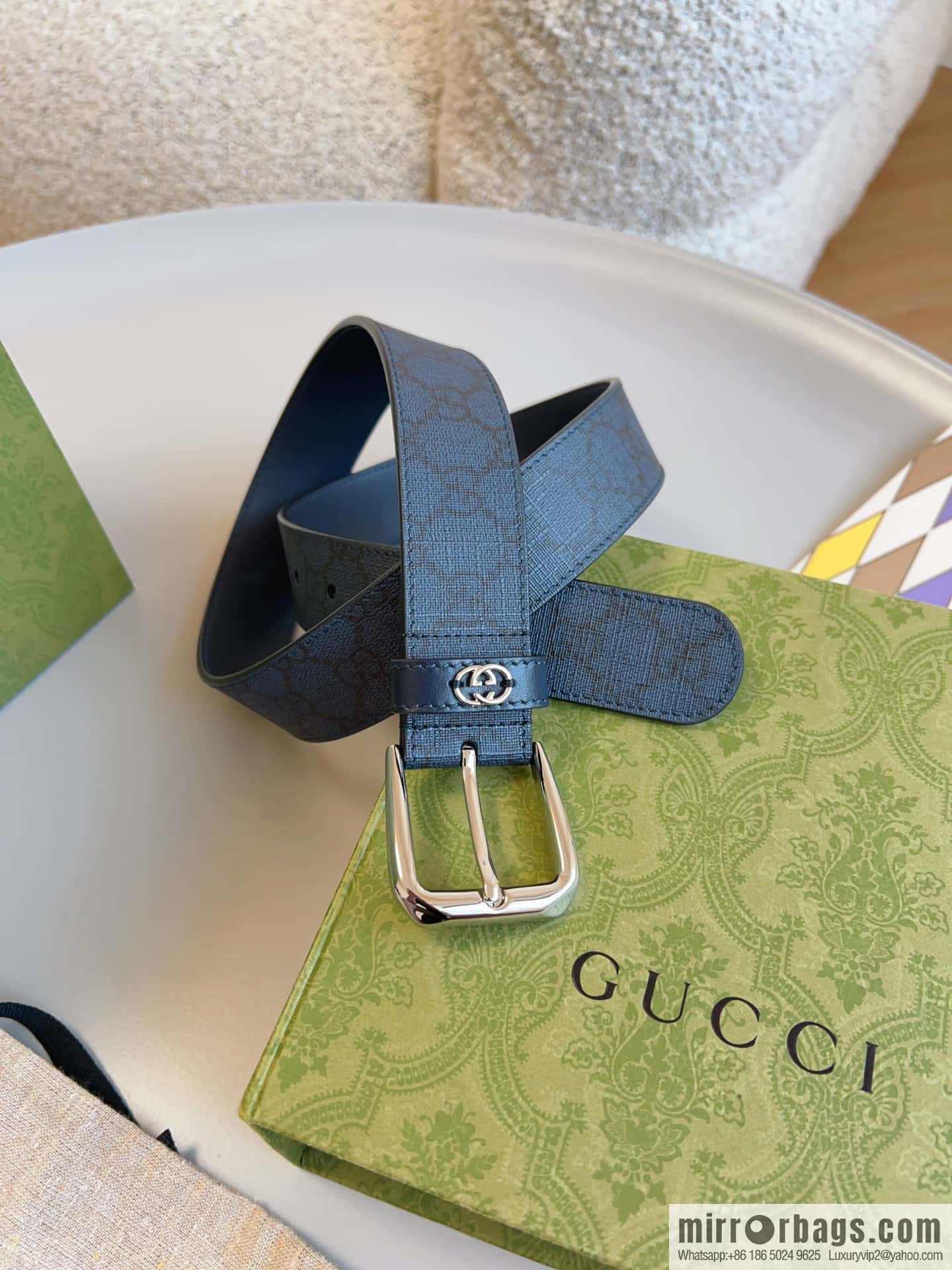 🅿Original leather purchasing grade interlocking double G detail belt, model number 673921.