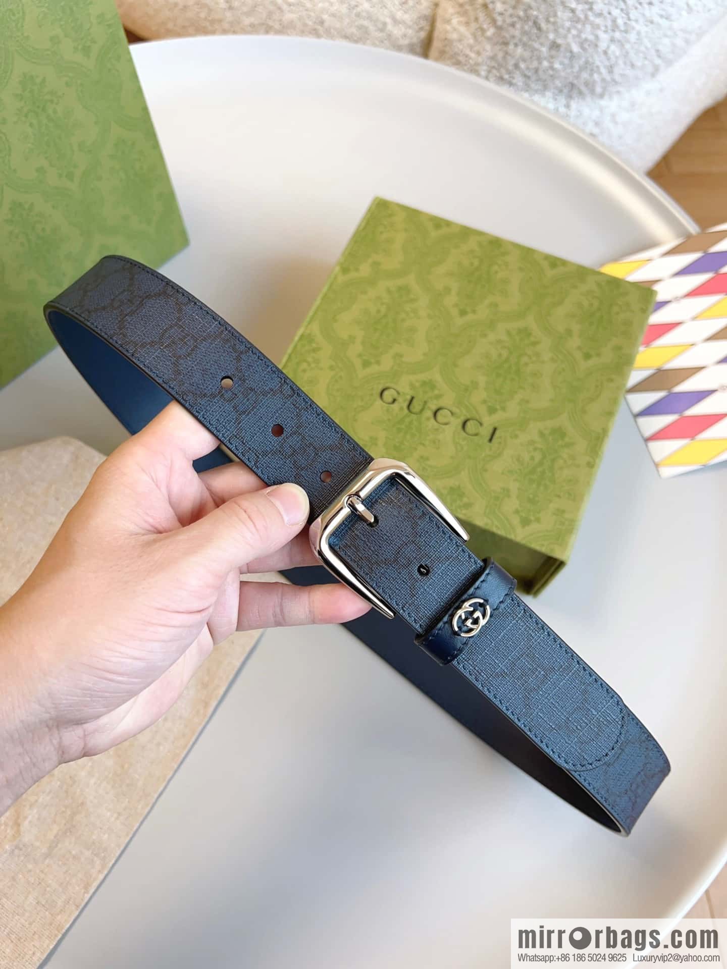 🅿Original leather purchasing grade interlocking double G detail belt, model number 673921.