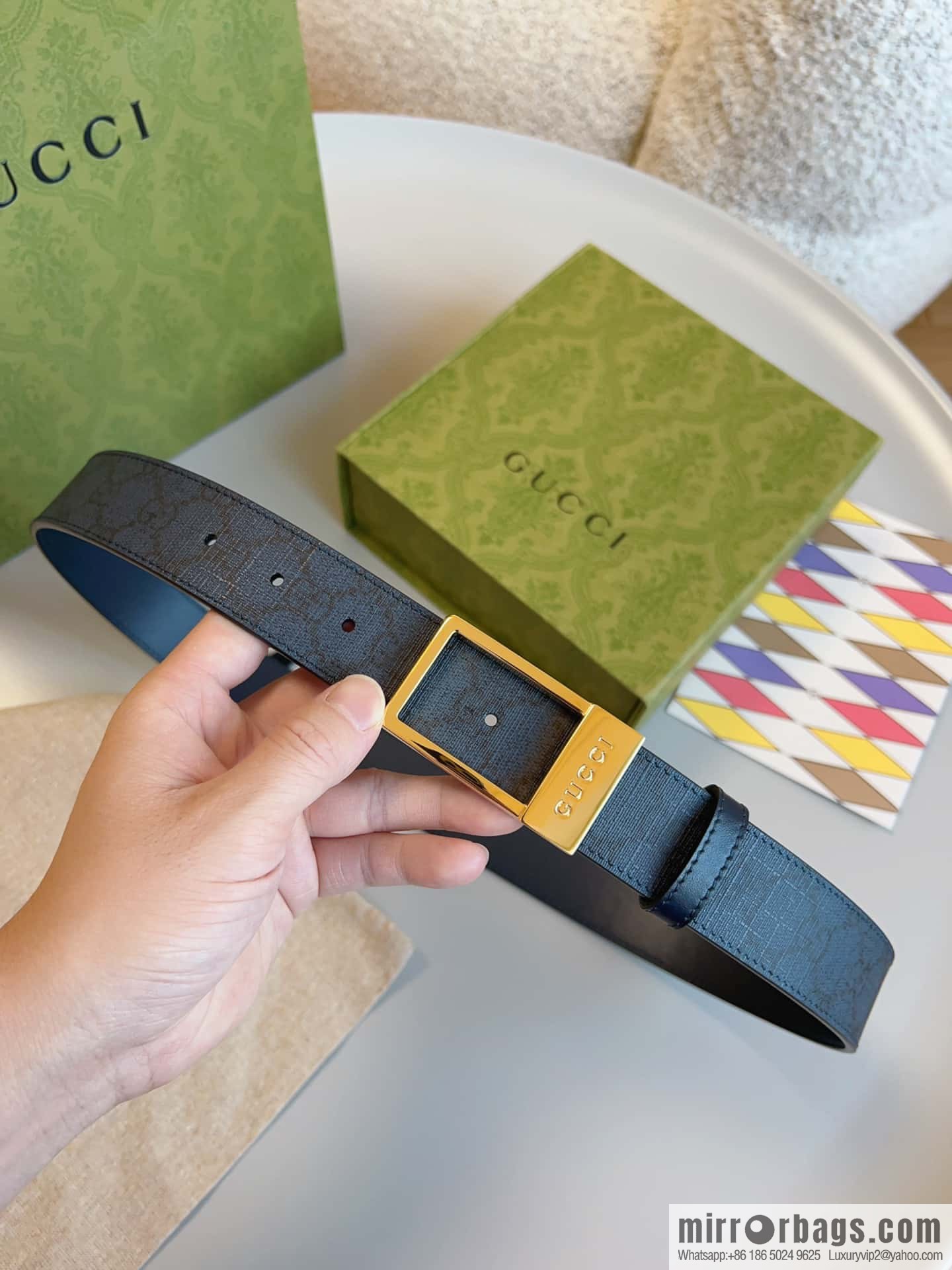 🅿Original leather purchasing grade jewelry rectangular buckle GG belt, model number 722370.