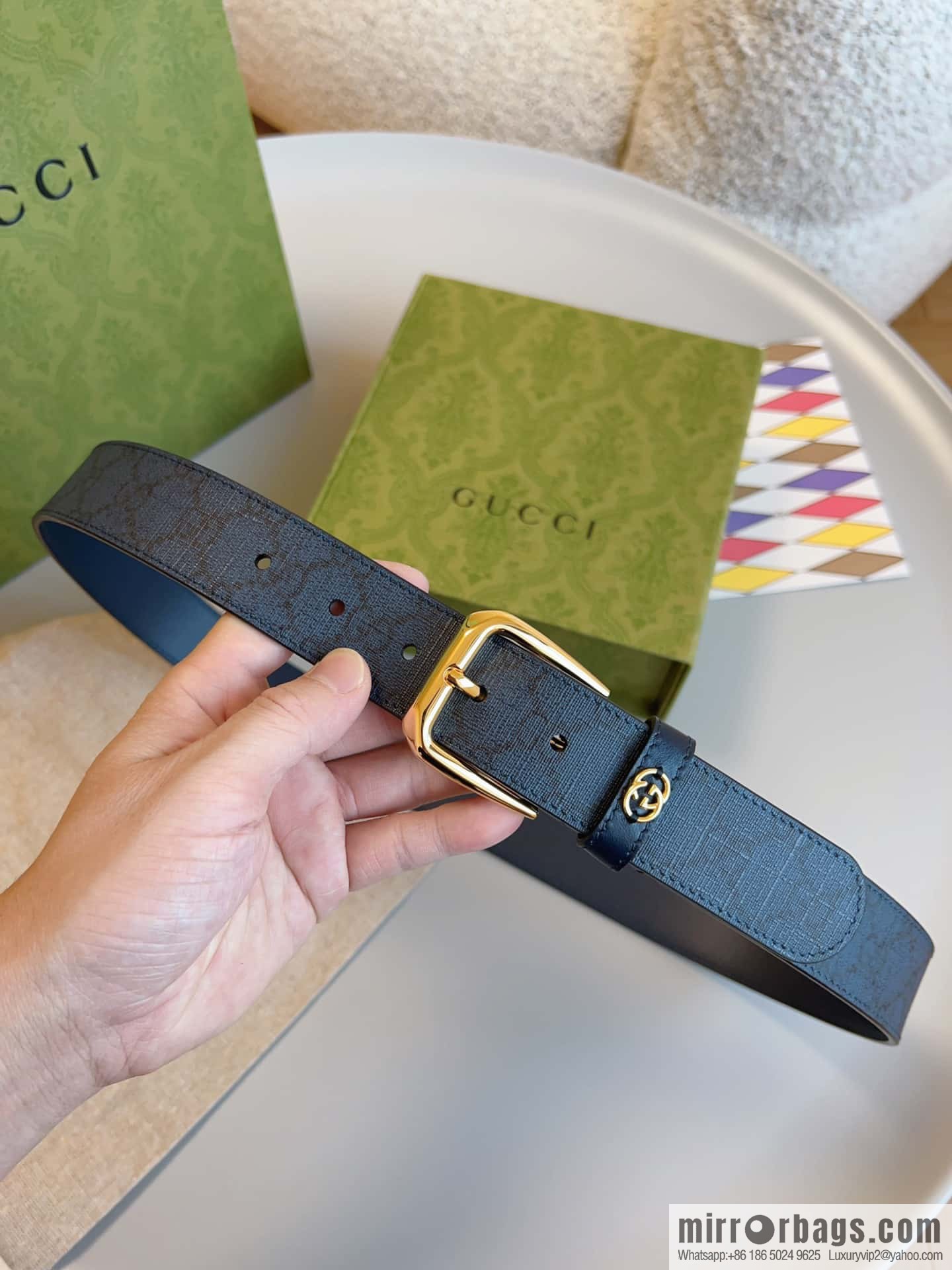 🅿Original leather purchasing grade interlocking double G detail belt, model number 673921.