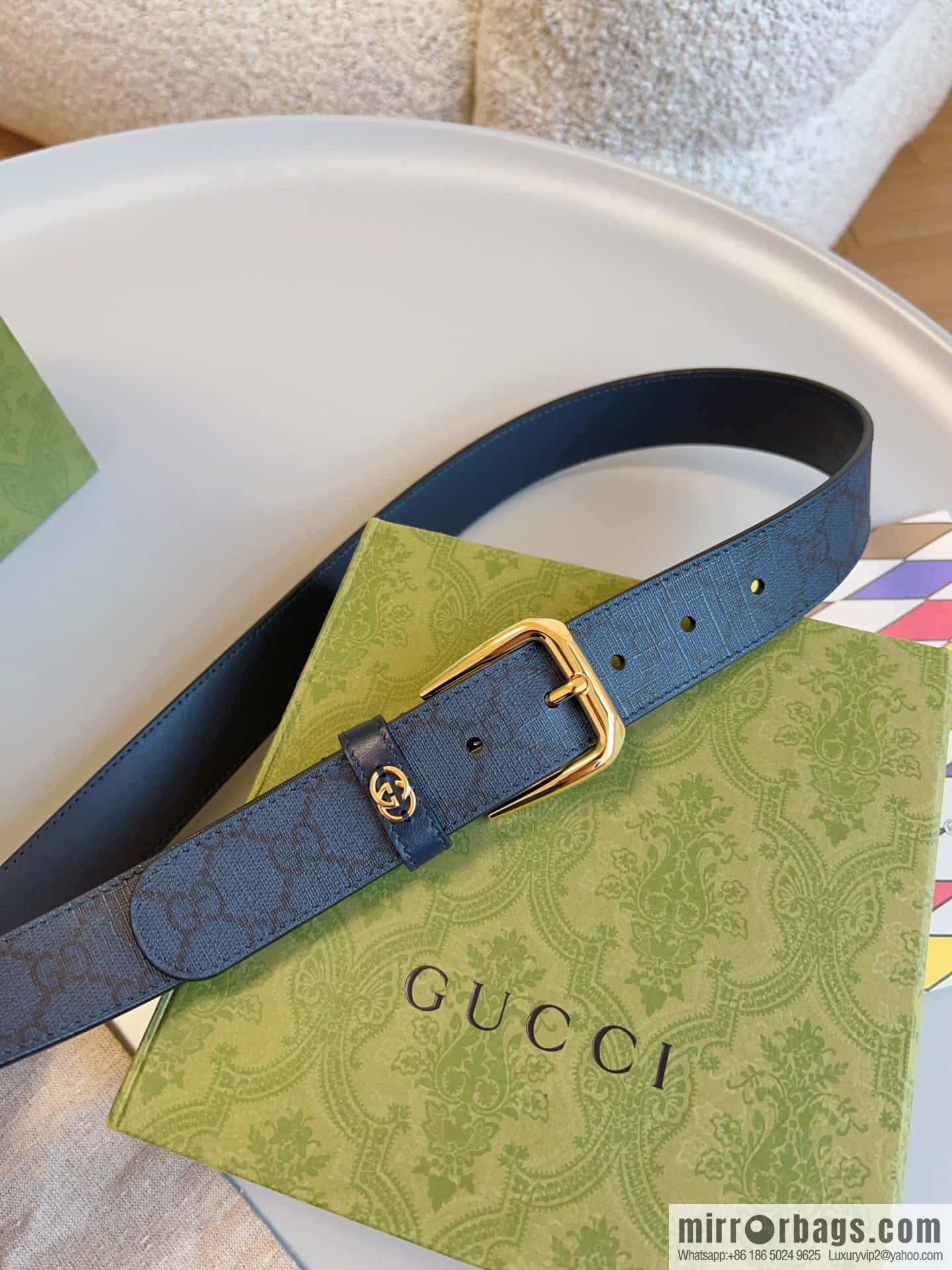 🅿Original leather purchasing grade interlocking double G detail belt, model number 673921.