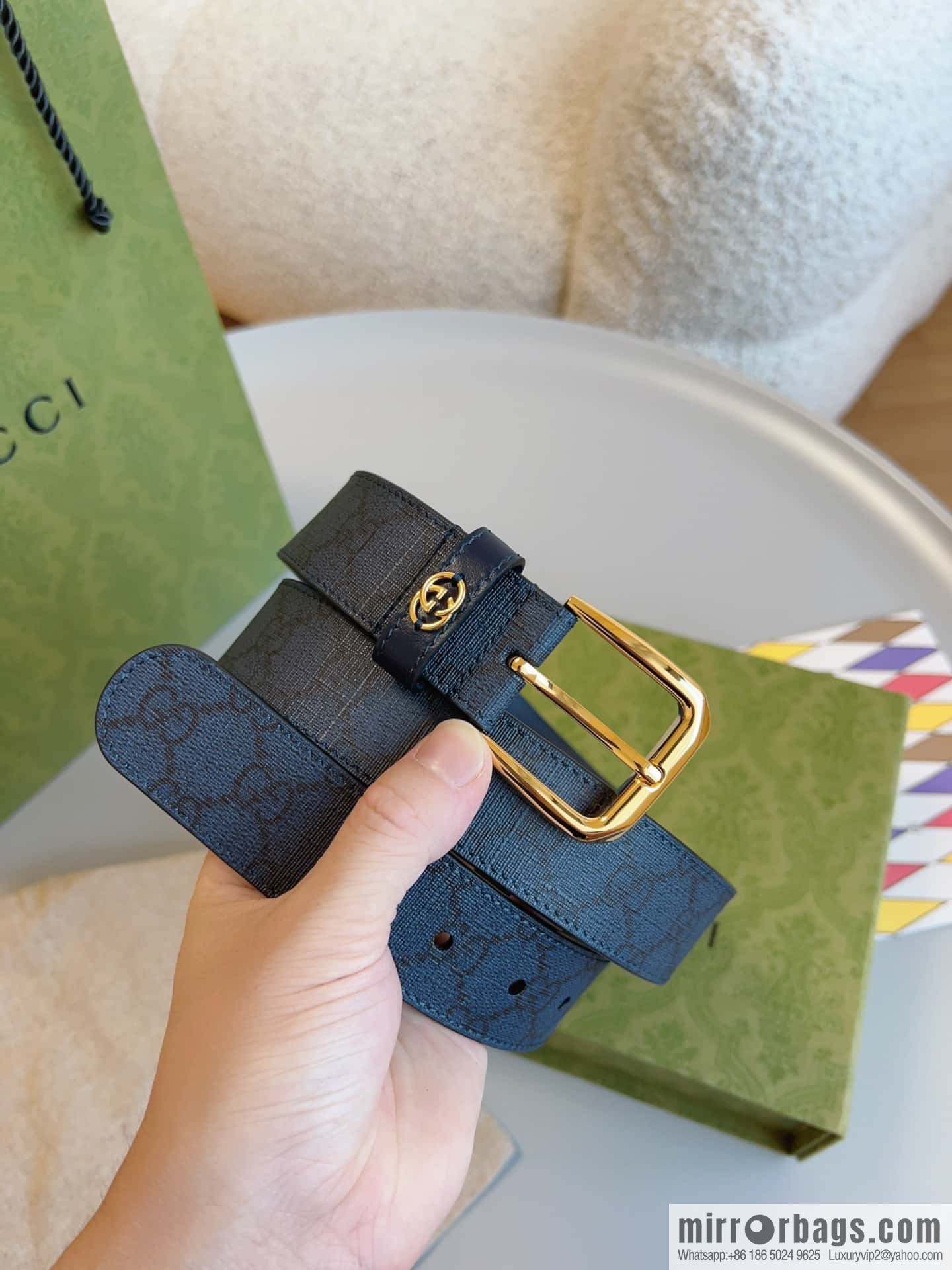 🅿Original leather purchasing grade interlocking double G detail belt, model number 673921.