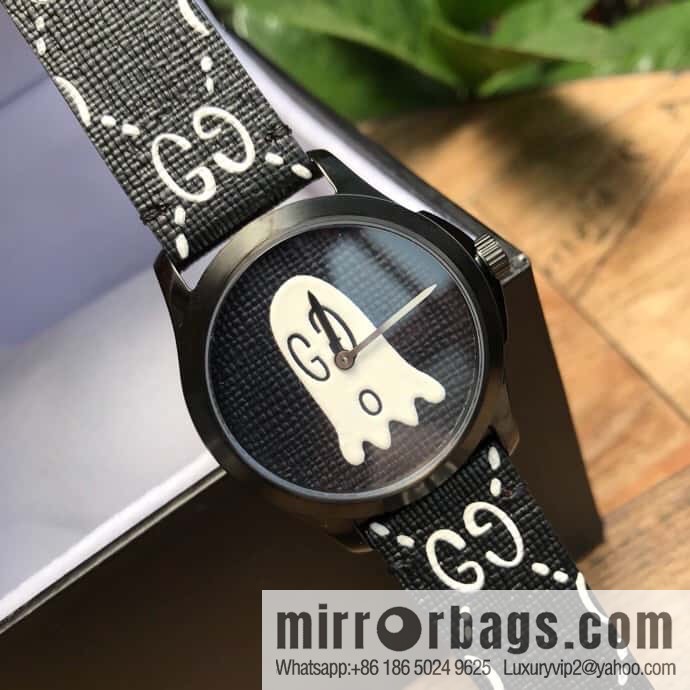 Gucci's latest black rubber strap with three-dimensional Gucci logo and black PVD pin clasp, Rhonda Quartz movement watch