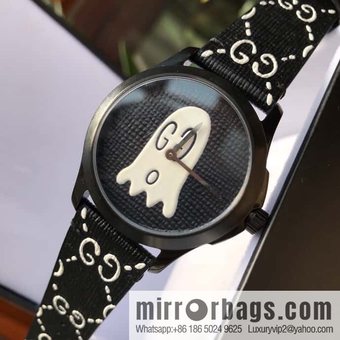 Gucci's latest black rubber strap with three-dimensional Gucci logo and black PVD pin clasp, Rhonda Quartz movement watch