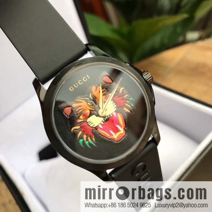 Gucci GUCCI's latest 38mm brushed polished black PVD case with three-dimensional Gucci logo and black PVD pin clasp, Rhonda quartz movement watch