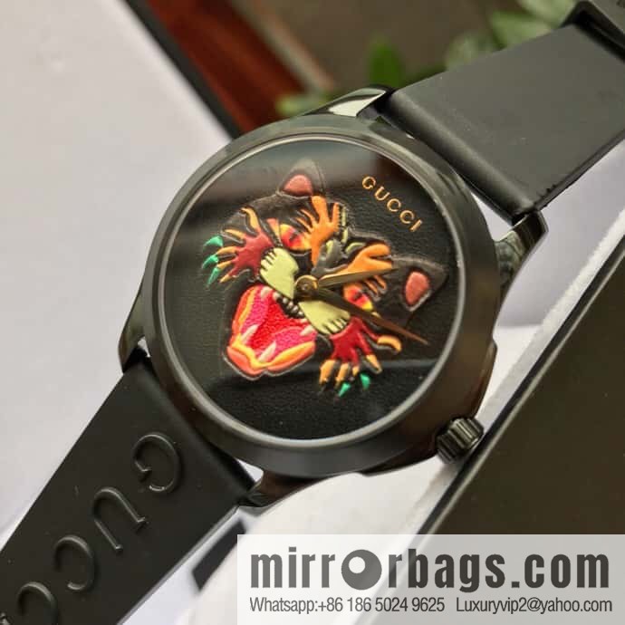 Gucci GUCCI's latest 38mm brushed polished black PVD case with three-dimensional Gucci logo and black PVD pin clasp, Rhonda quartz movement watch