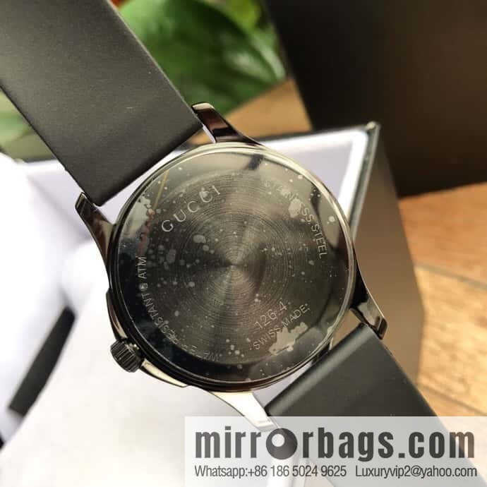 Gucci GUCCI's latest 38mm brushed polished black PVD case with three-dimensional Gucci logo and black PVD pin clasp, Rhonda quartz movement watch