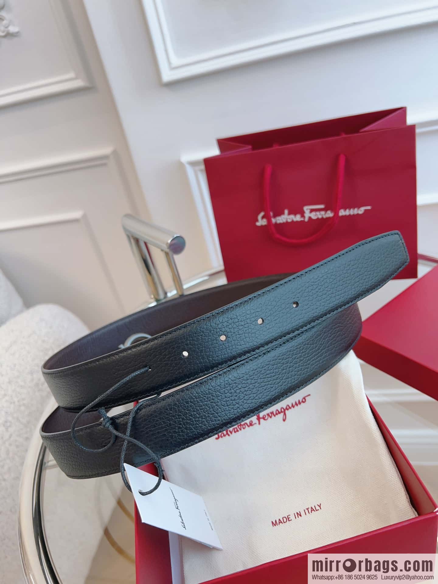 Ferragamo 🅿 Original Leather Purchasing Grade 3.5cm Precision Brass Hardware Belt