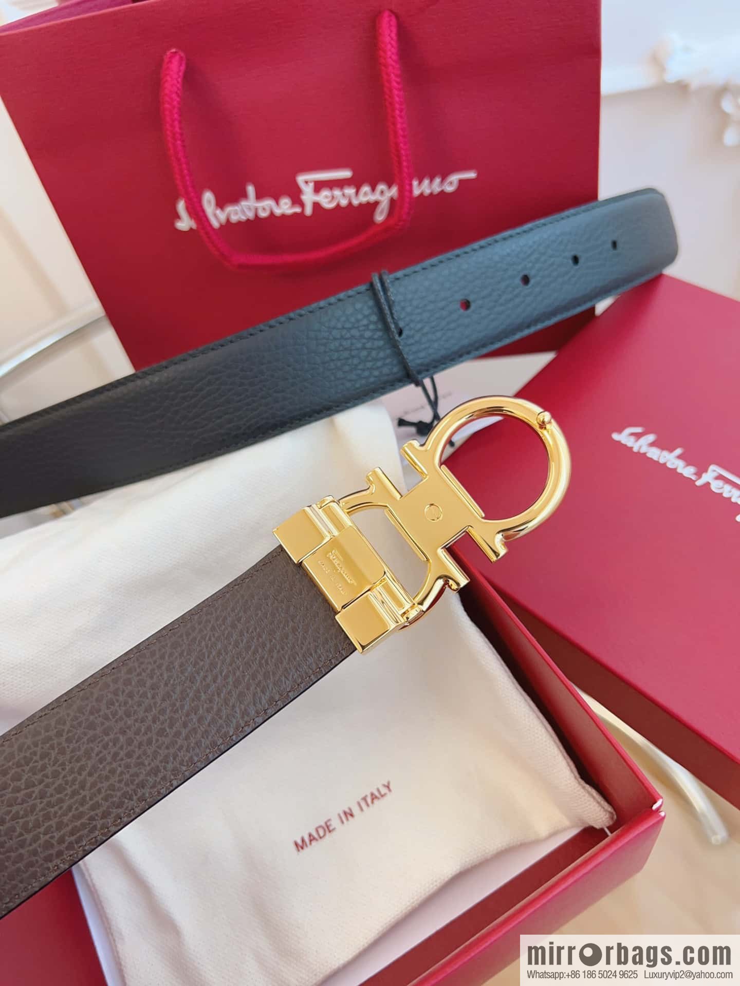 Ferragamo 🅿 Original Leather Purchasing Grade 3.5cm Precision Brass Hardware Belt