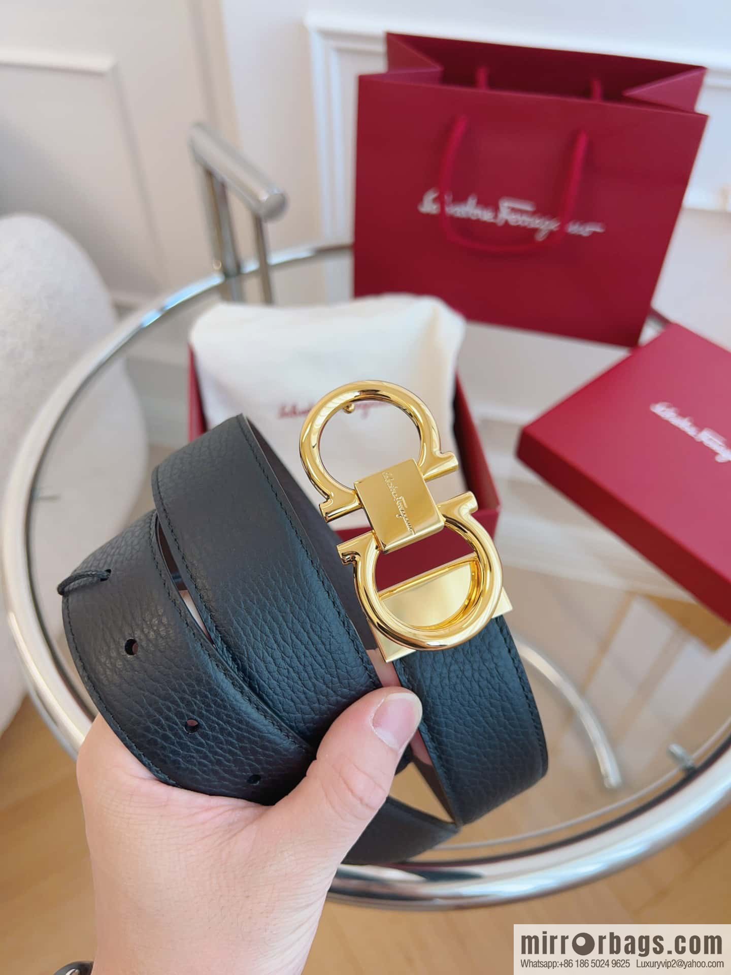 Ferragamo 🅿 Original Leather Purchasing Grade 3.5cm Precision Brass Hardware Belt