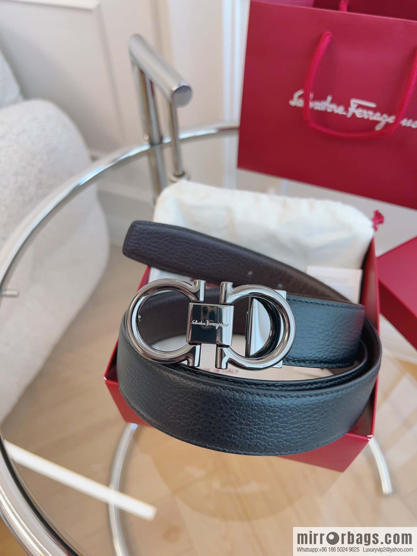 Ferragamo 🅿 Original Leather Purchasing Grade 3.5cm Precision Brass Hardware Belt