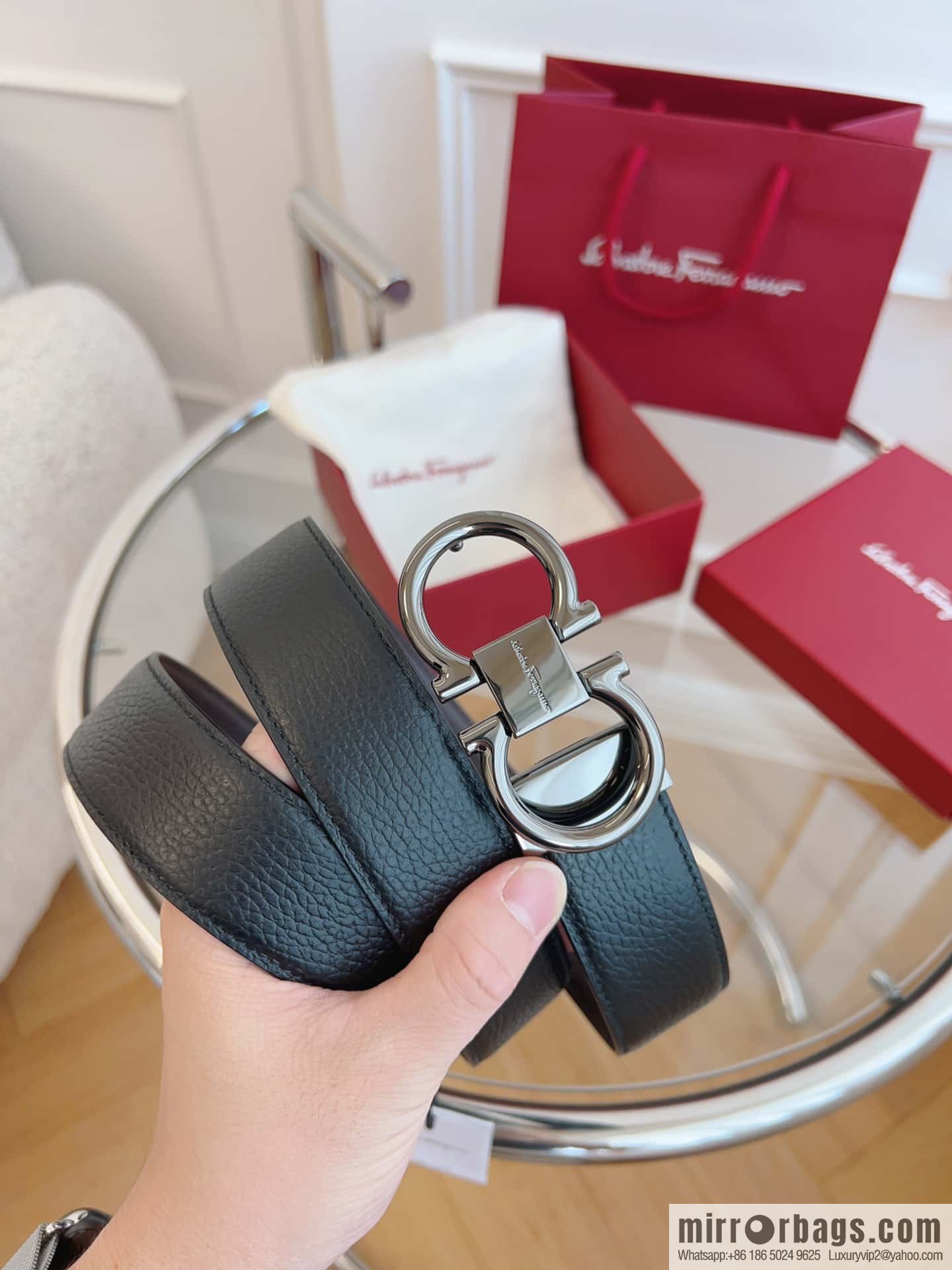 Ferragamo 🅿 Original Leather Purchasing Grade 3.5cm Precision Brass Hardware Belt