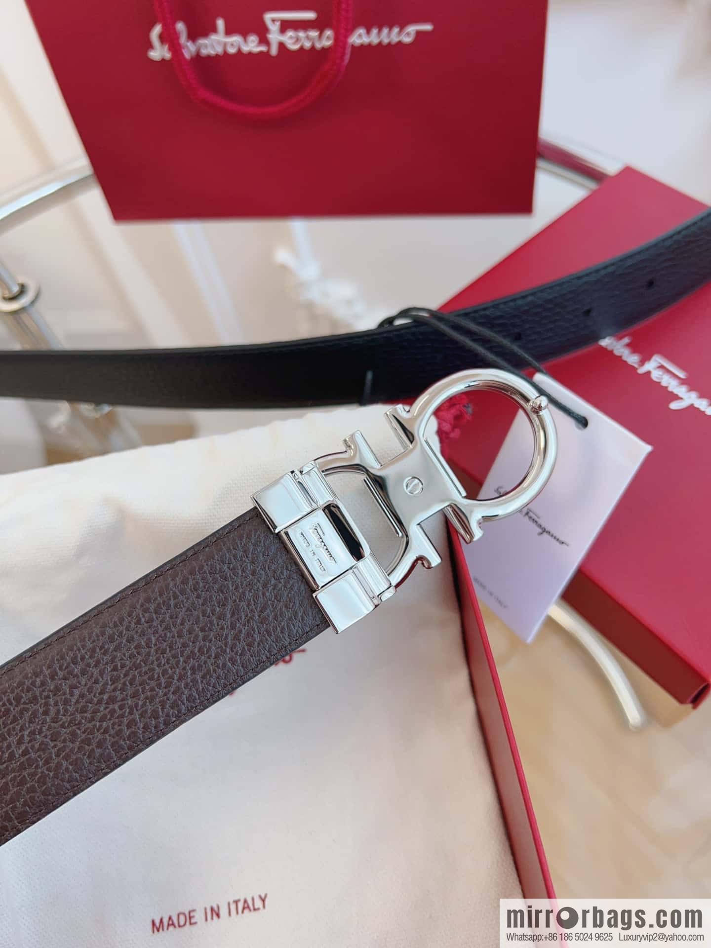 Ferragamo 🅿 Original Leather Purchasing Grade 3.5cm Precision Brass Hardware Belt