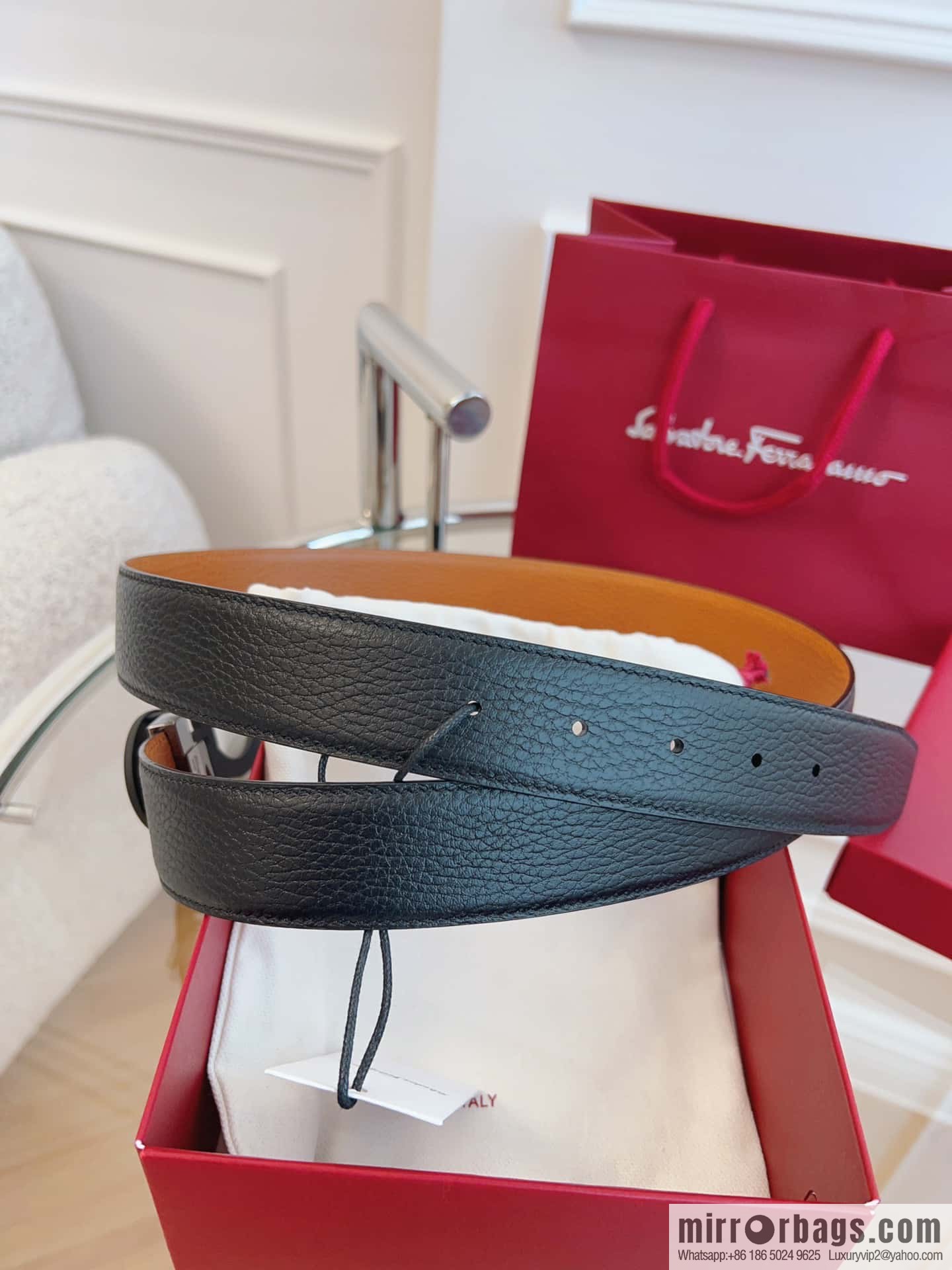 Ferragamo 🅿 Original Leather Purchasing Grade 3.5cm Precision Brass Hardware Belt