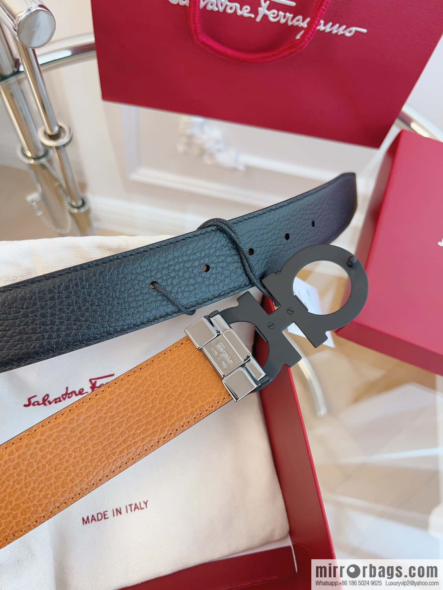 Ferragamo 🅿 Original Leather Purchasing Grade 3.5cm Precision Brass Hardware Belt