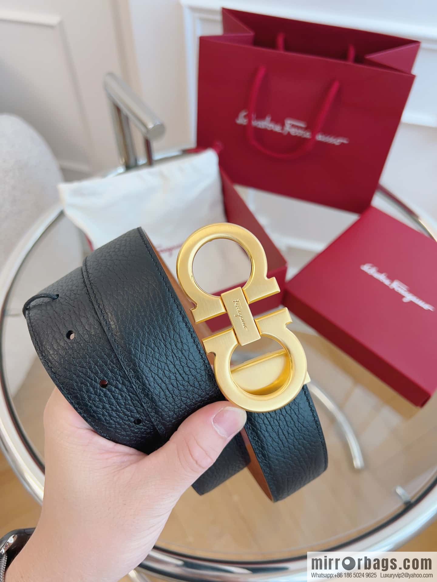 Ferragamo 🅿 Original Leather Purchasing Grade 3.5cm Precision Brass Hardware Belt