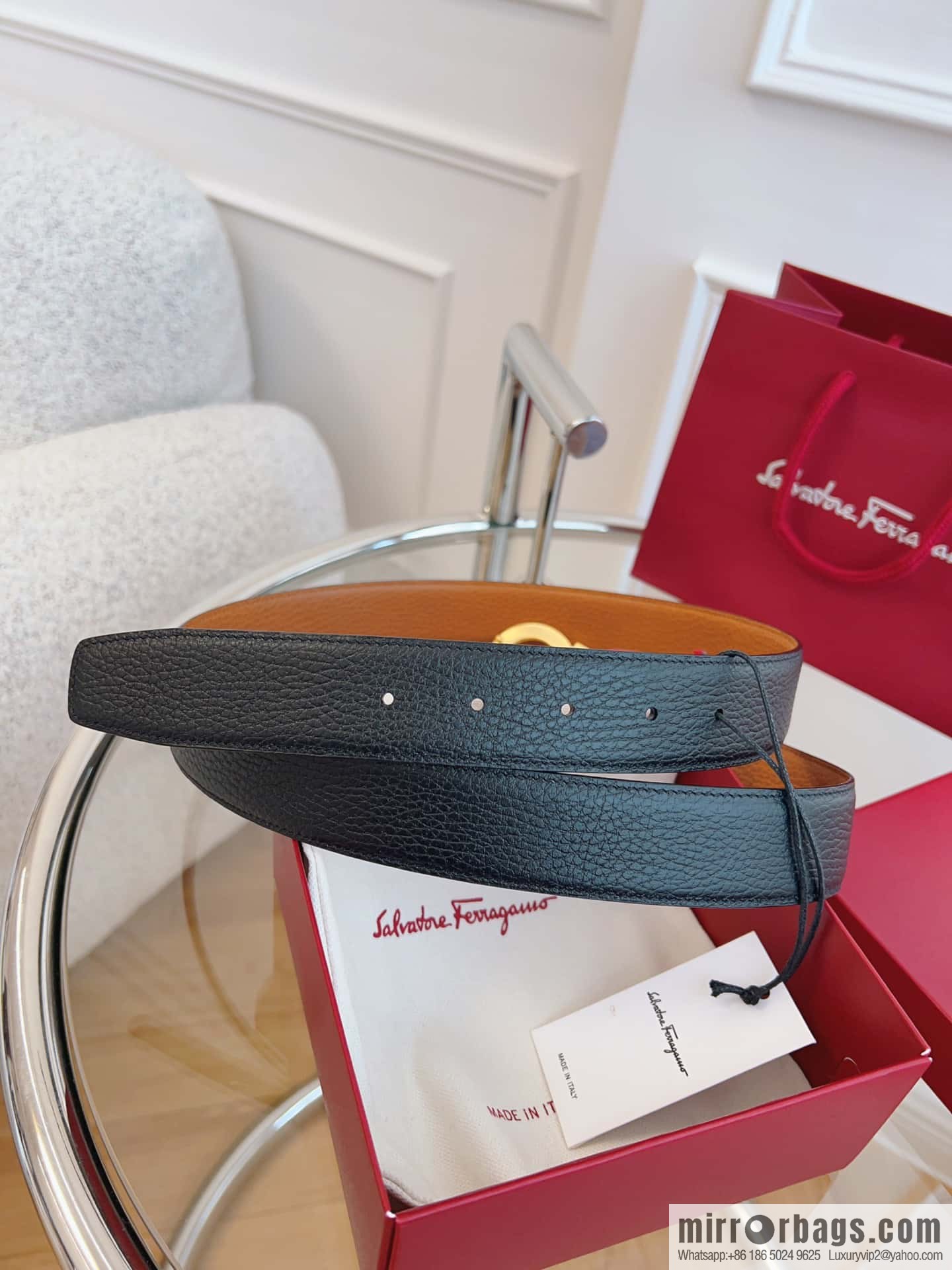 Ferragamo 🅿 Original Leather Purchasing Grade 3.5cm Precision Brass Hardware Belt