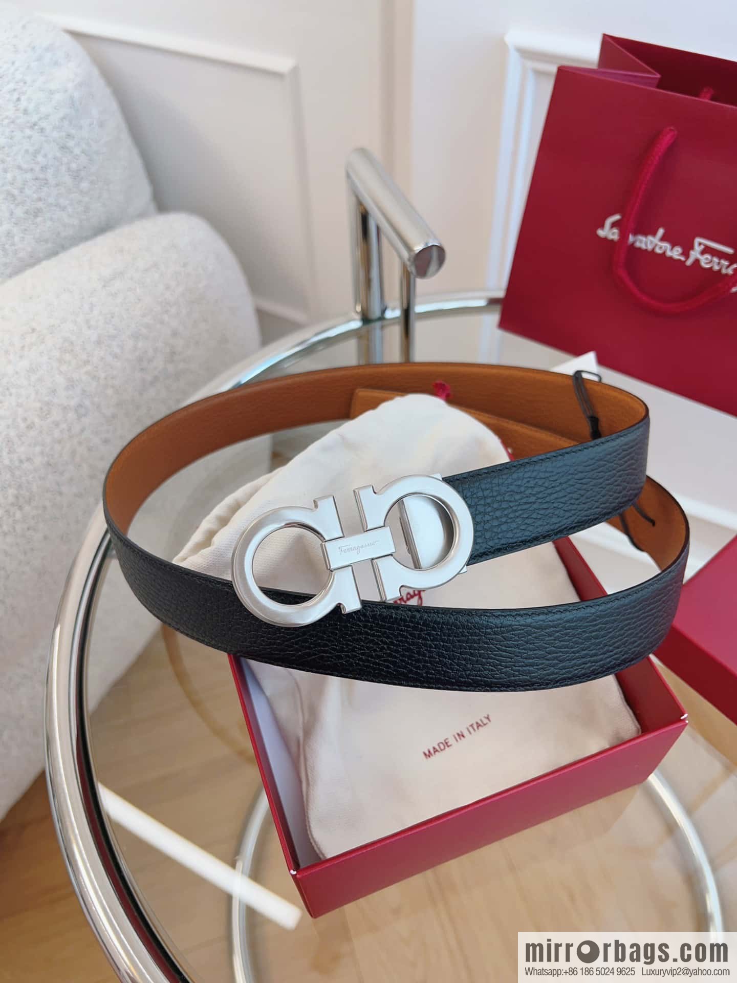 Ferragamo 🅿 Original Leather Purchasing Grade 3.5cm Precision Brass Hardware Belt