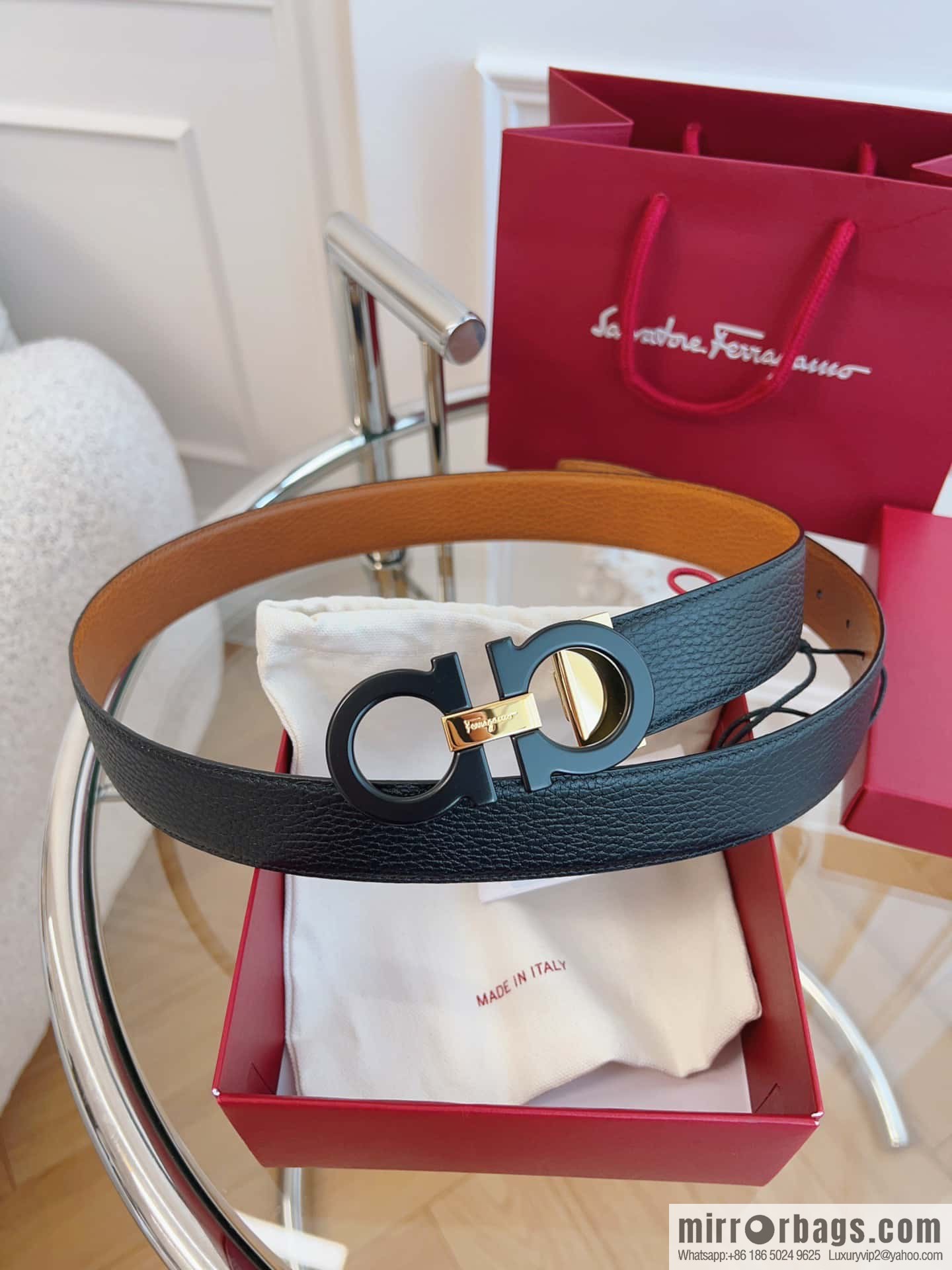 Ferragamo 🅿 Original Leather Purchasing Grade 3.5cm Precision Brass Hardware Belt