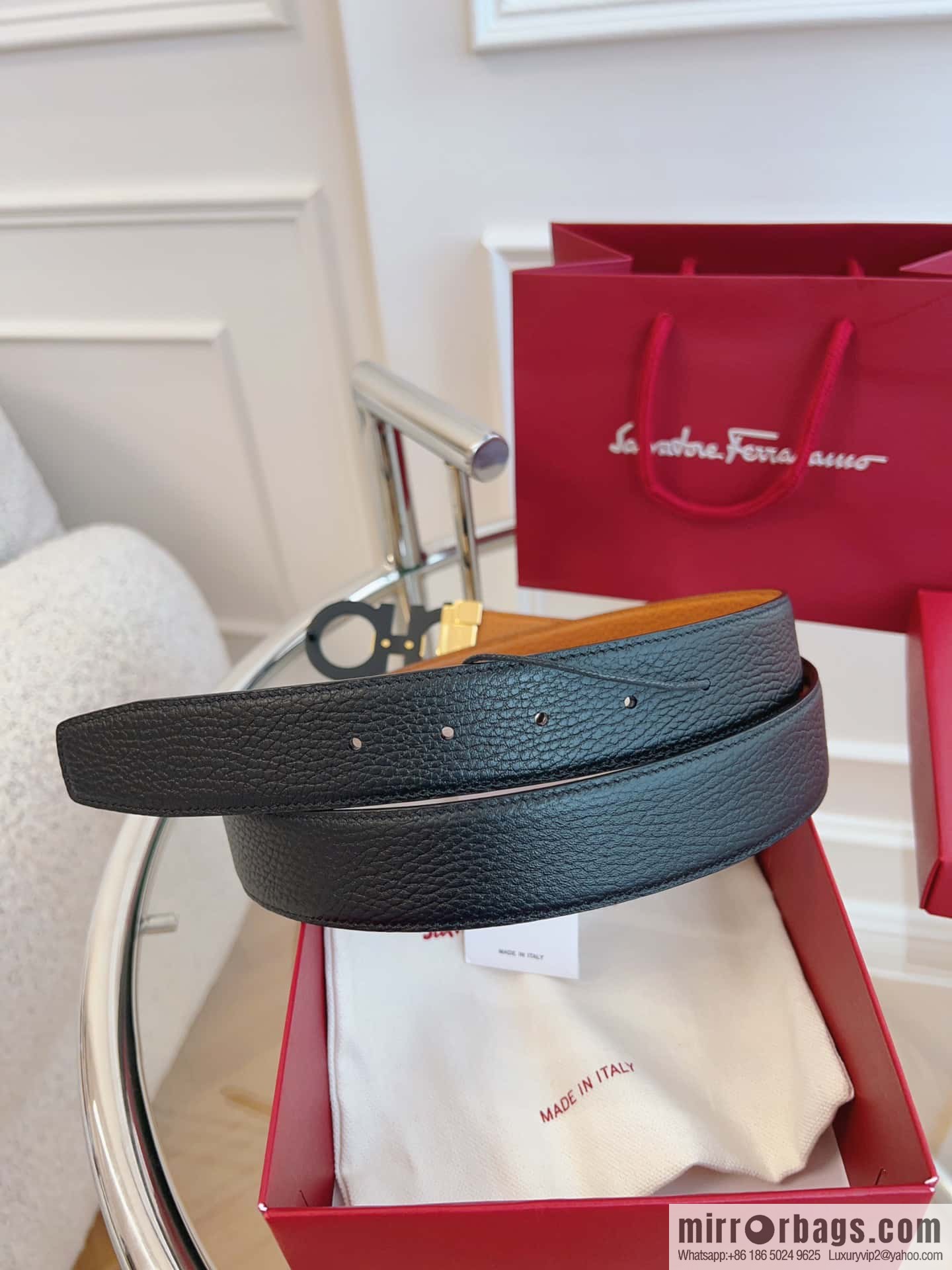 Ferragamo 🅿 Original Leather Purchasing Grade 3.5cm Precision Brass Hardware Belt