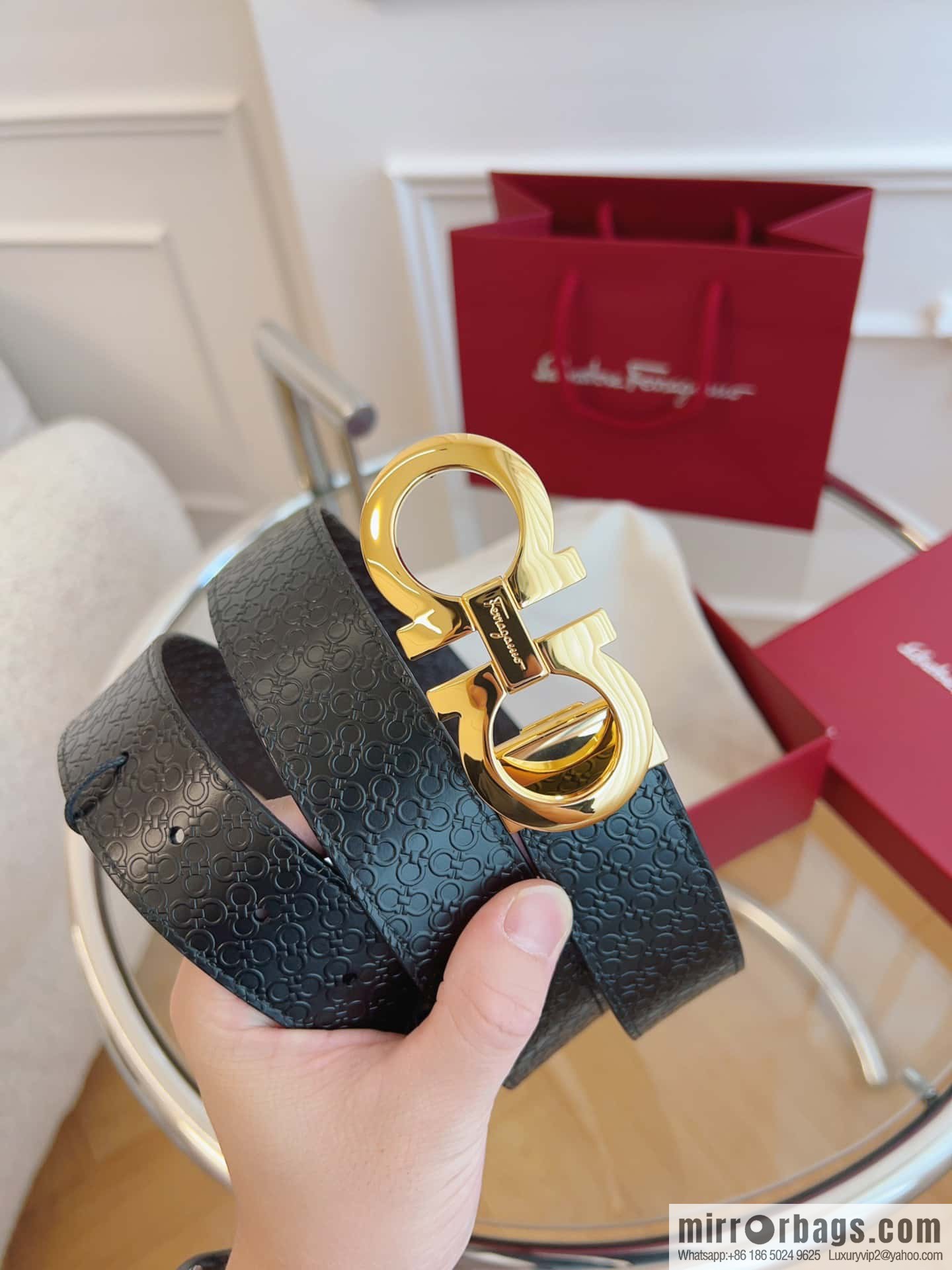 Ferragamo 🅿 Original Leather Purchasing Grade 3.5cm Precision Brass Hardware Belt
