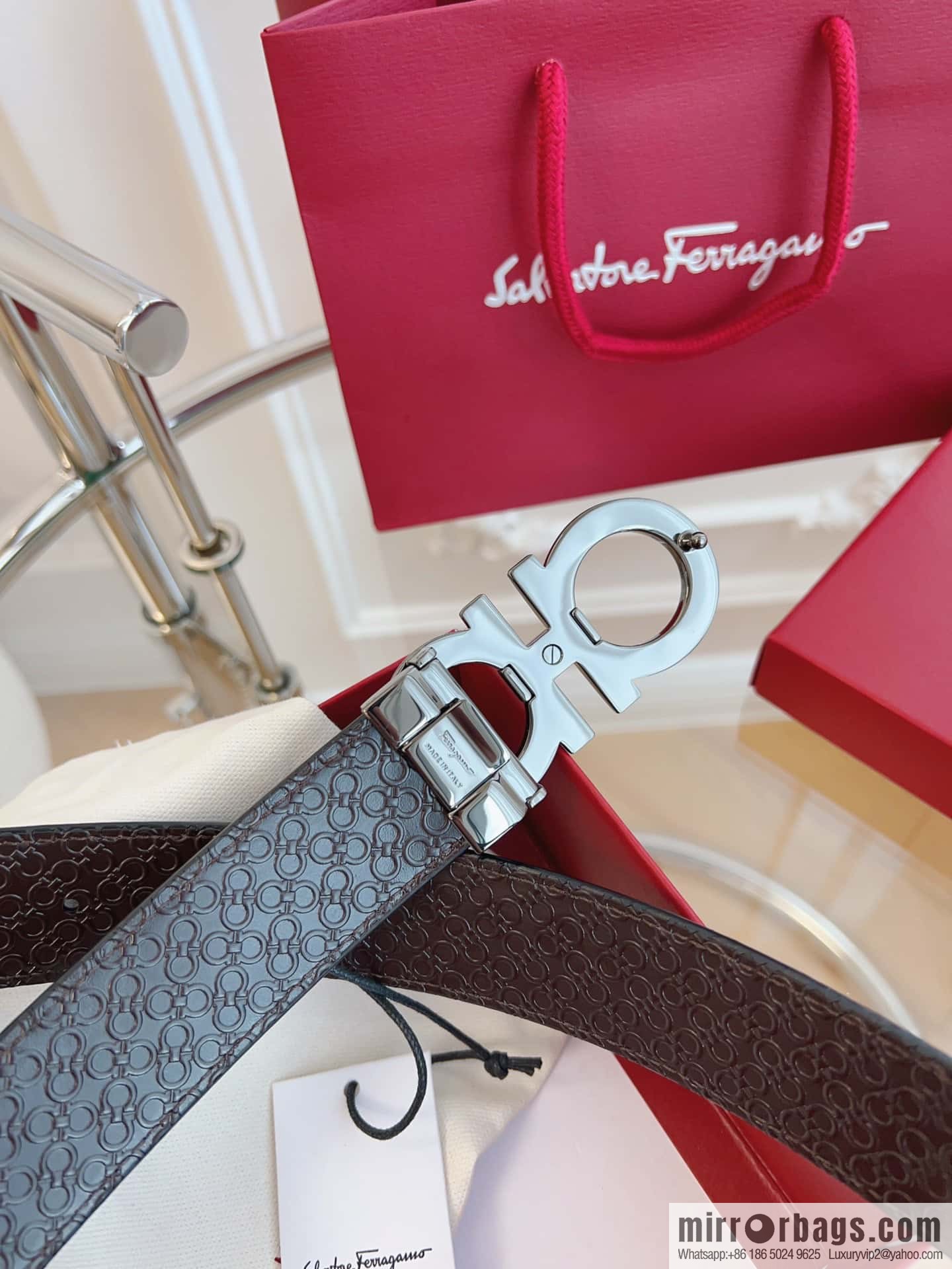 Ferragamo 🅿 Original Leather Purchasing Grade 3.5cm Precision Brass Hardware Belt