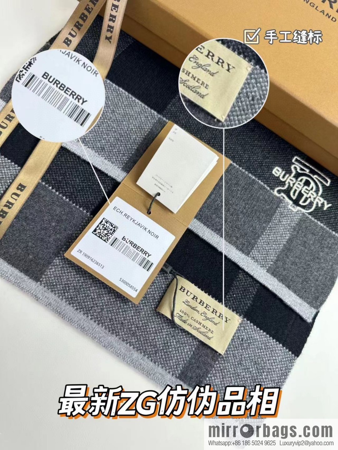 Burberry Burberry TB Cashmere Checked Men's Scarf