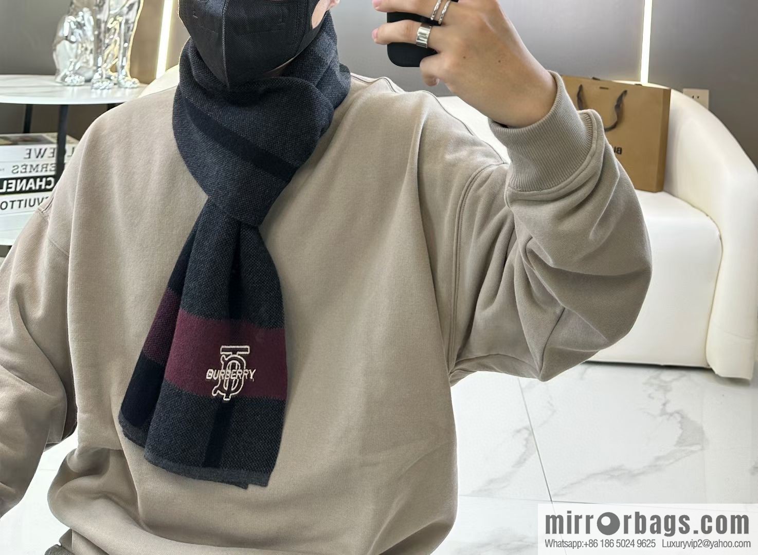 Burberry Burberry TB Cashmere Checked Men's Scarf