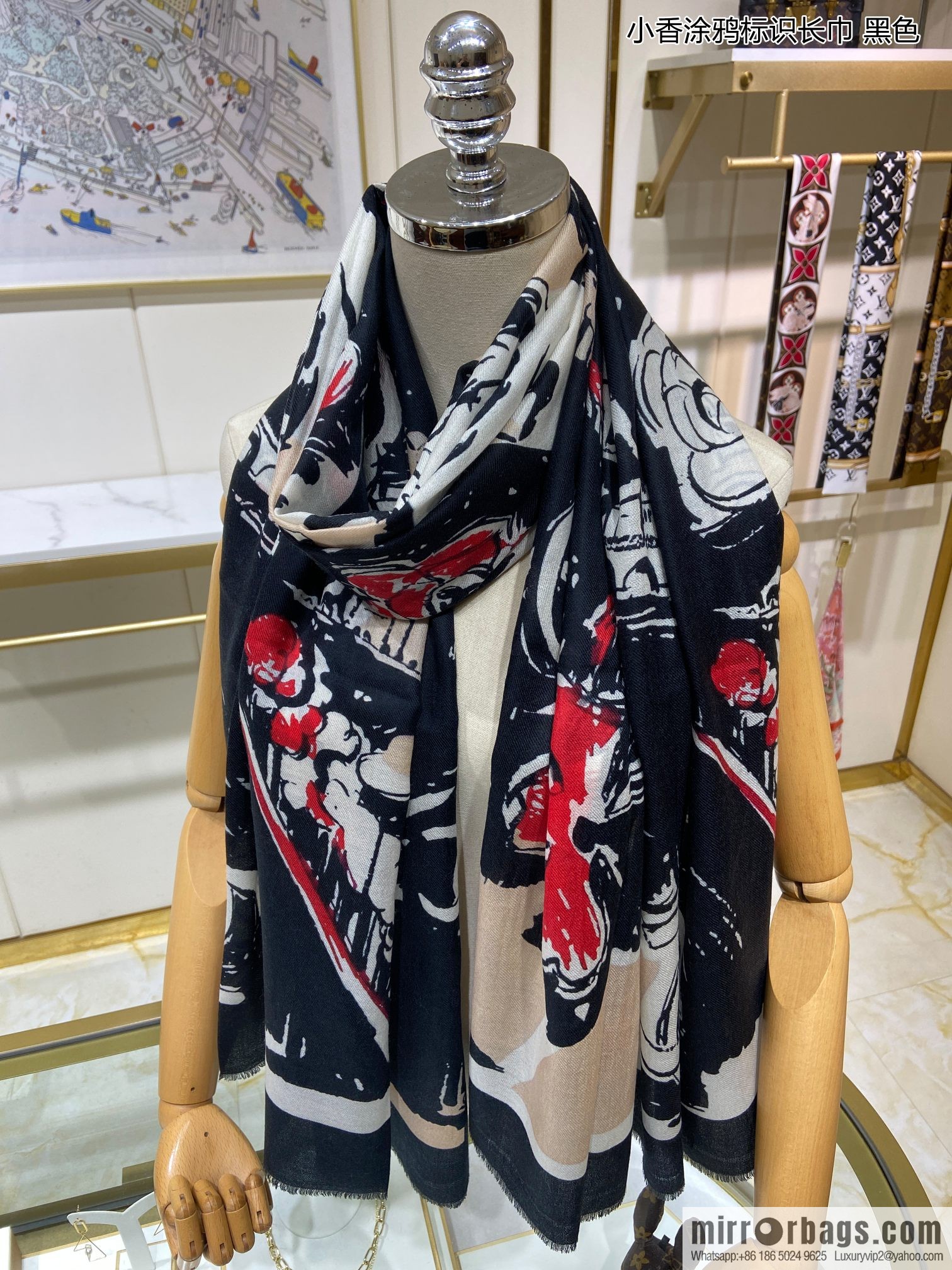 Chanel 100% top pure cashmere small fragrance graffiti logo long towel