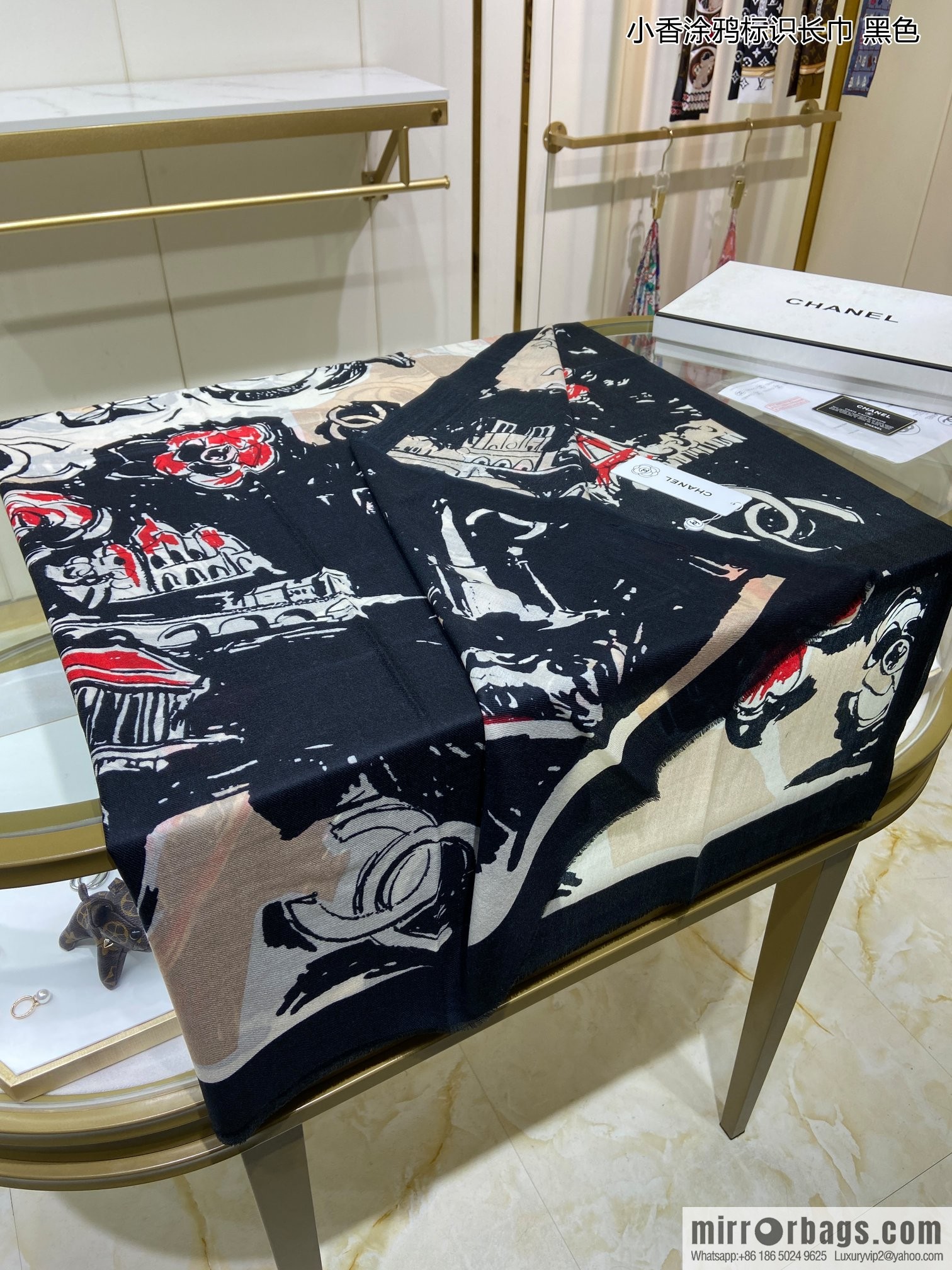 Chanel 100% top pure cashmere small fragrance graffiti logo long towel