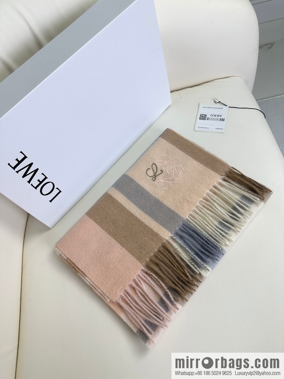 LOEWE small logo two-color embroidered cashmere scarf