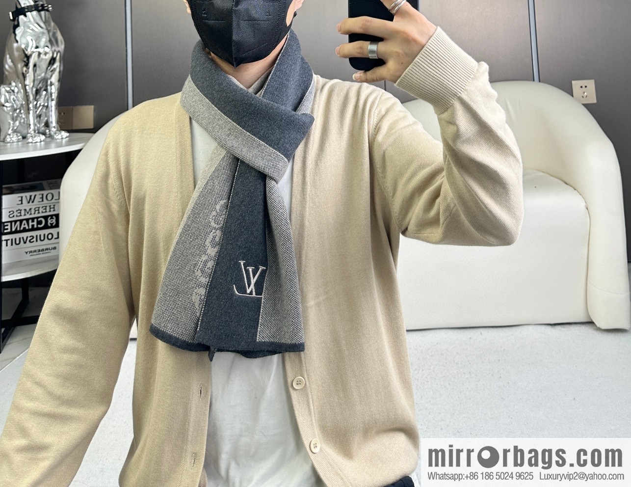 LV 2023 Classic Plaid Jacquard, High-end Men's Scarf