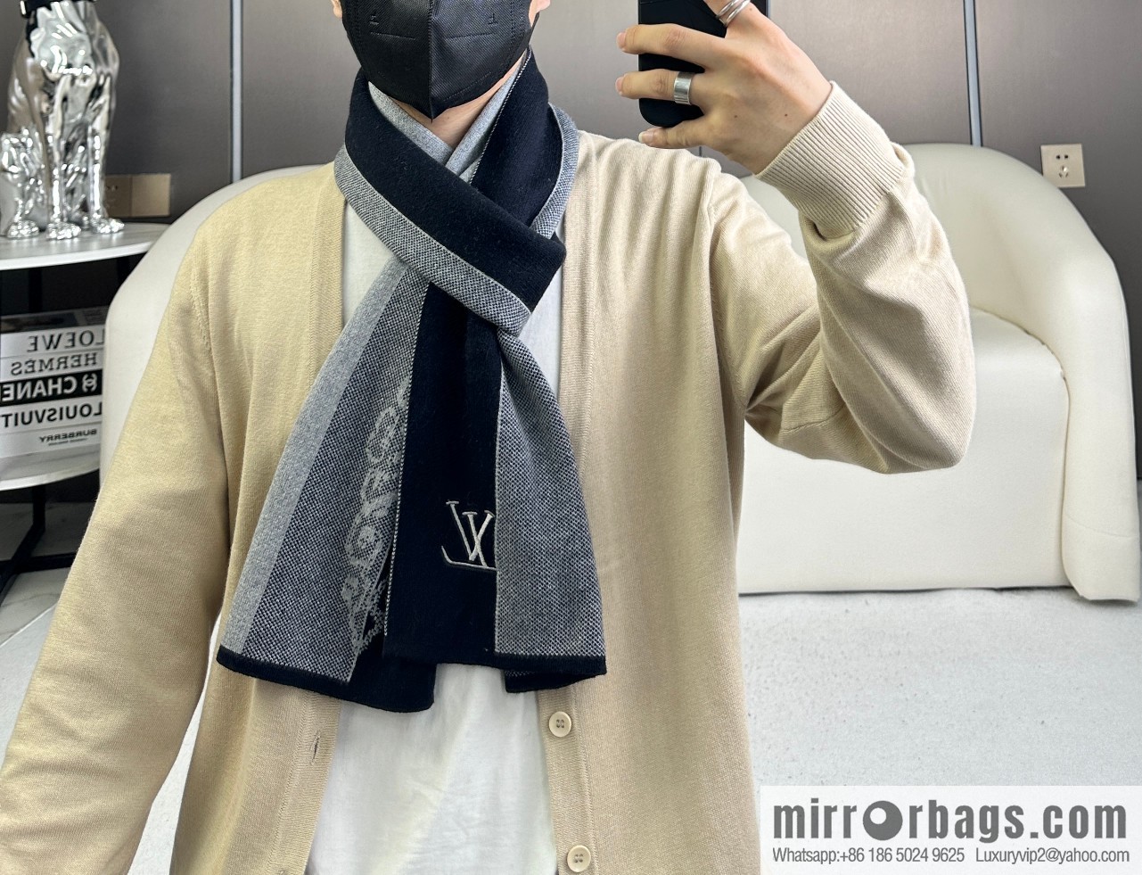 LV 2023 Classic Plaid Jacquard, High-end Men's Scarf