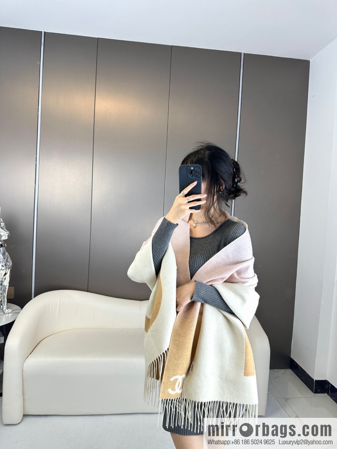 CHANEL gradual change double-sided scarf shawl