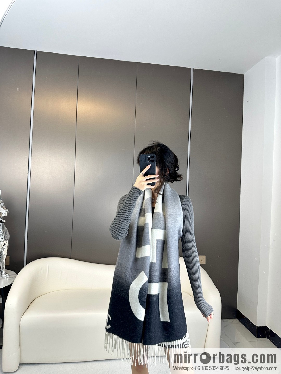 CHANEL gradual change double-sided scarf shawl