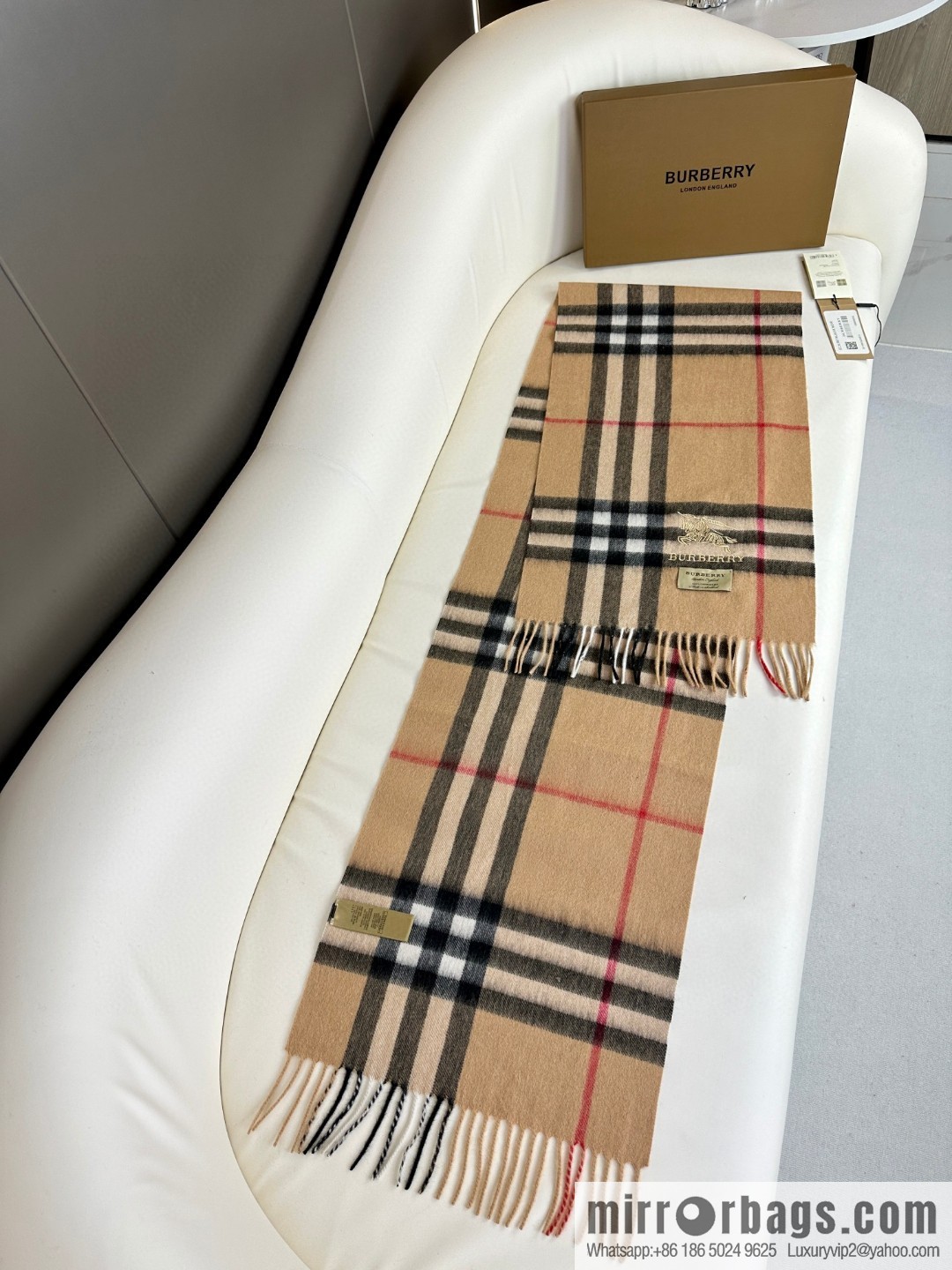 Burberry, embroidered war horse, cashmere checked scarf