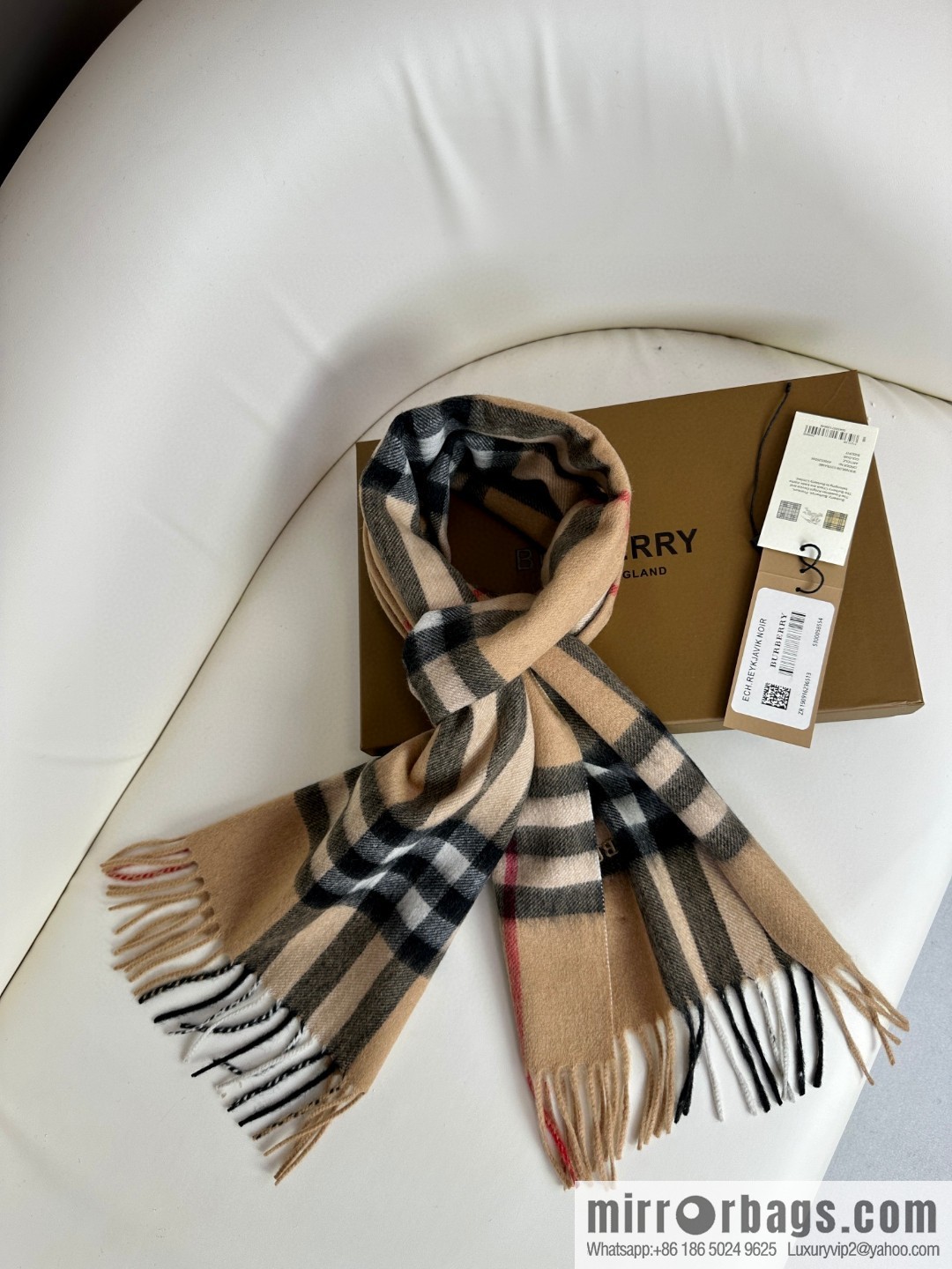 Burberry, embroidered war horse, cashmere checked scarf