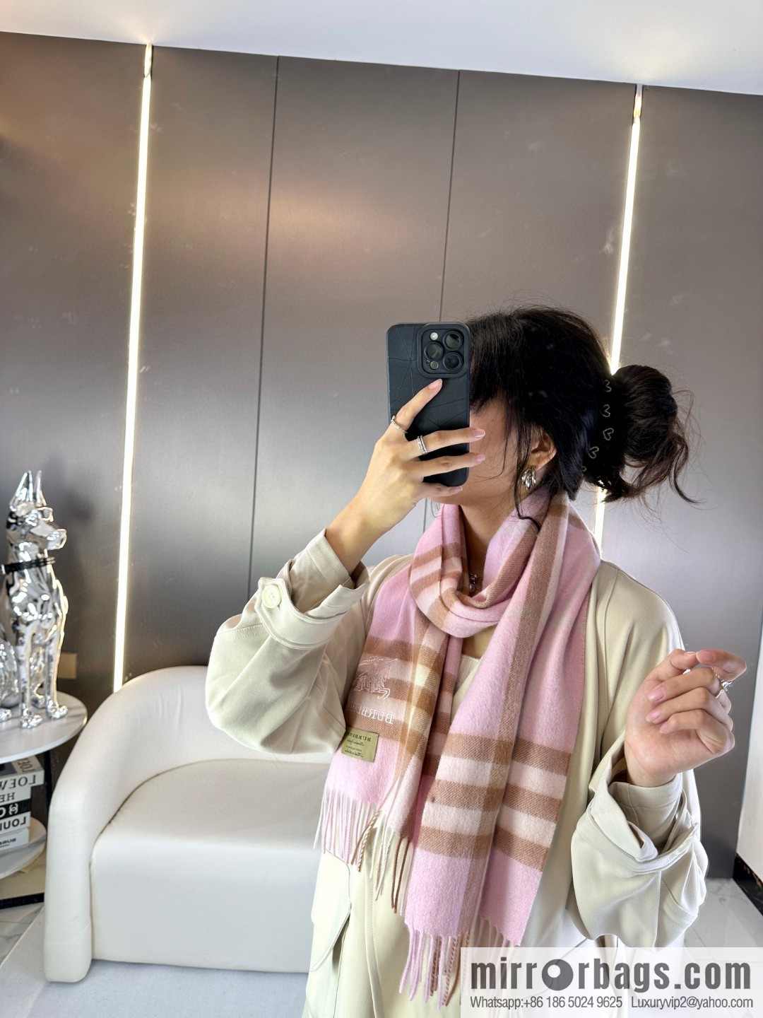 Burberry, embroidered war horse, cashmere checked scarf
