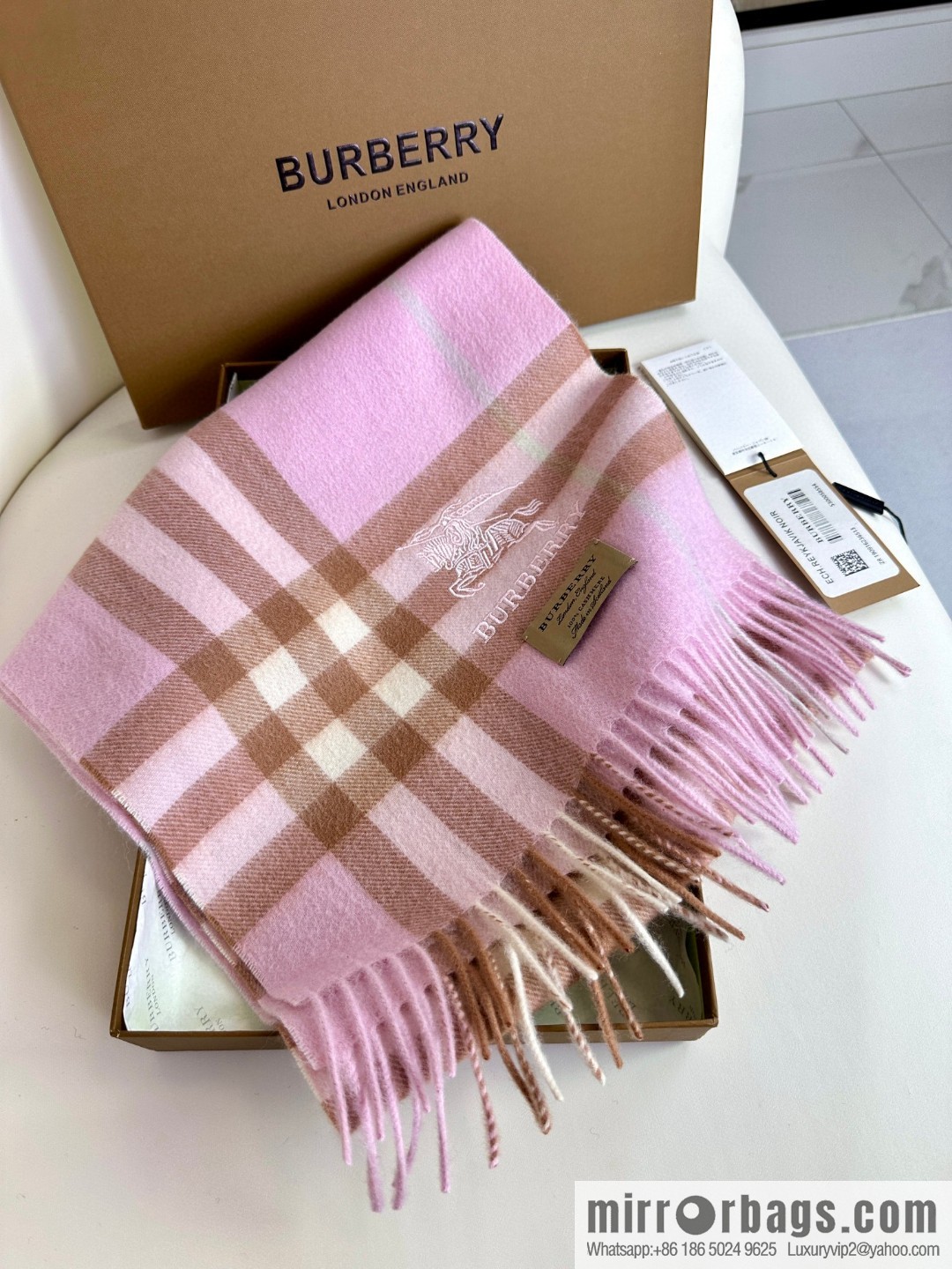 Burberry, embroidered war horse, cashmere checked scarf