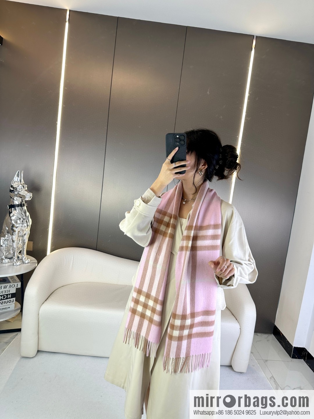 Burberry, embroidered war horse, cashmere checked scarf